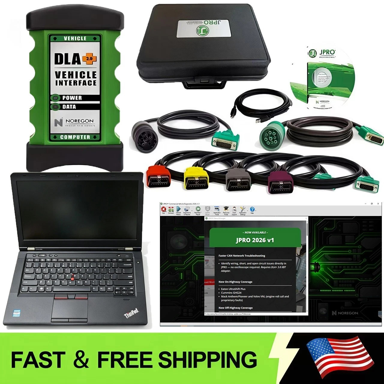 for JPRO DLA 2026 V1 Diesel Heavy Duty Truck Scanner Diagnostic tool T430 laptop