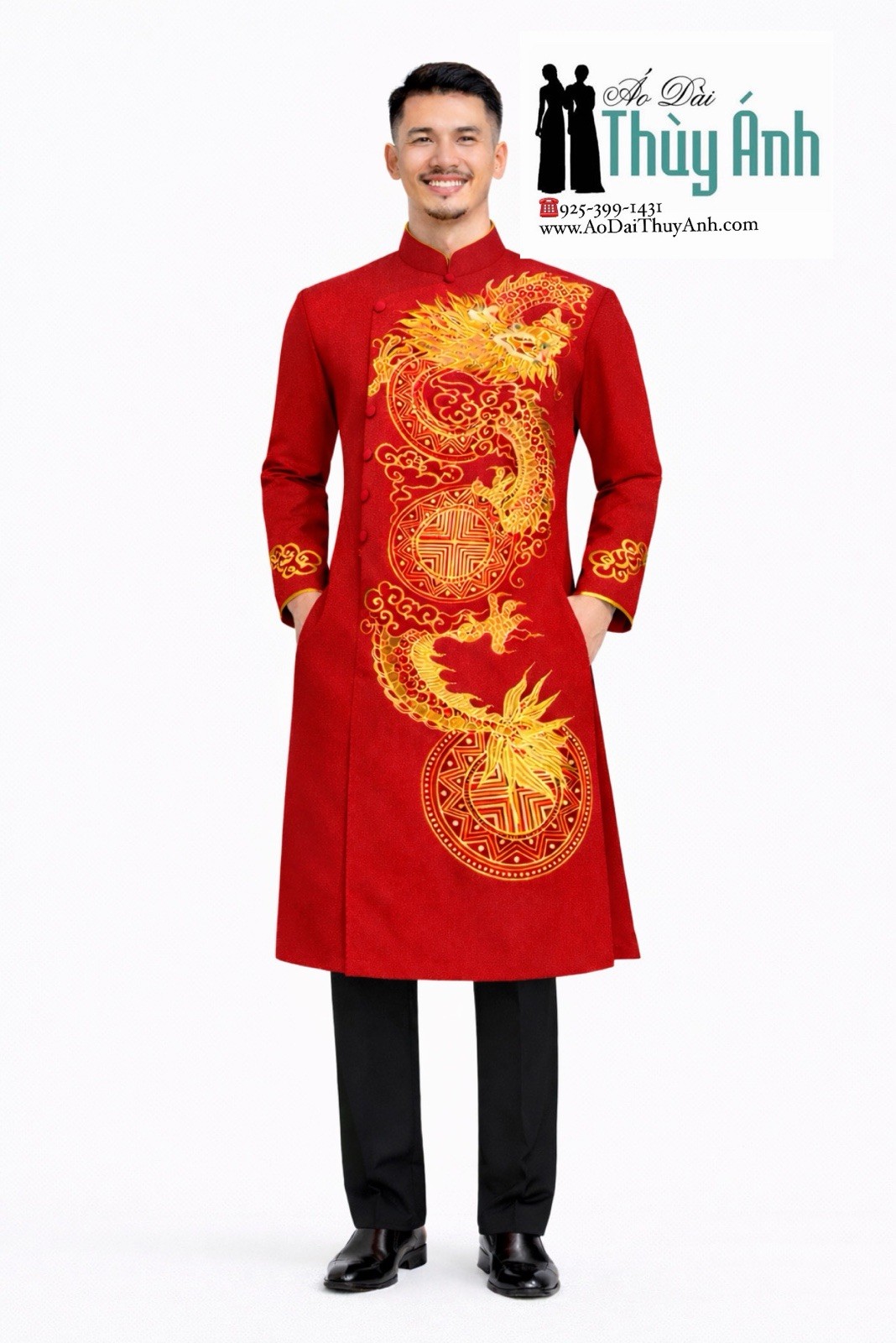 Red Embroidery Vietnamese Ao Dai for Men, Ao Dai Nam, Ao Dai Chu Re#TA215 Red Embroidery Vietnamese Ao Dai for Men, Ao Dai Nam, Ao Dai Chu Re#TA215