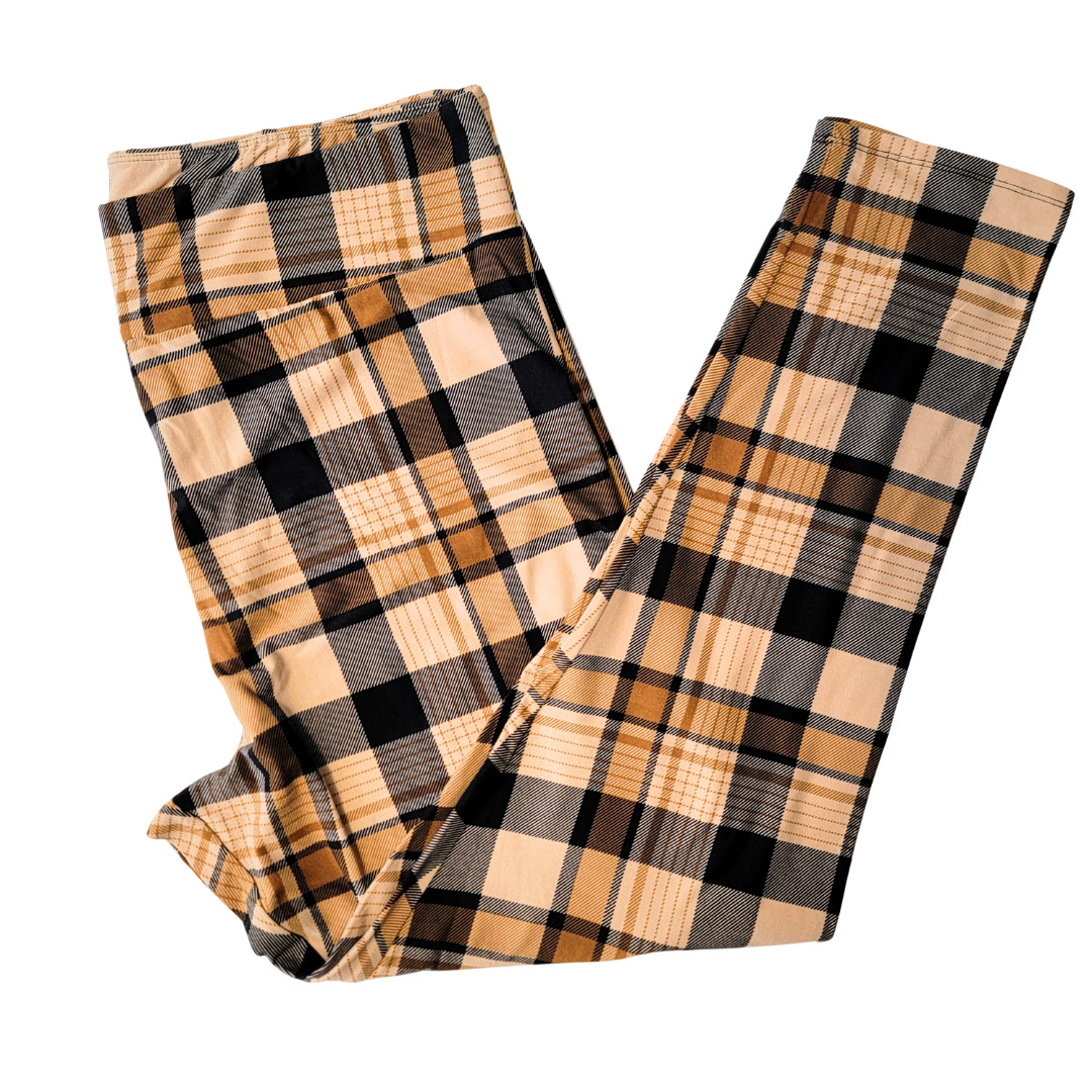 TC (sizes 12-18) LuLaRoe Leggings ~ TAN BROWN BLACK PLAID ~ Fall, Autumn Colors