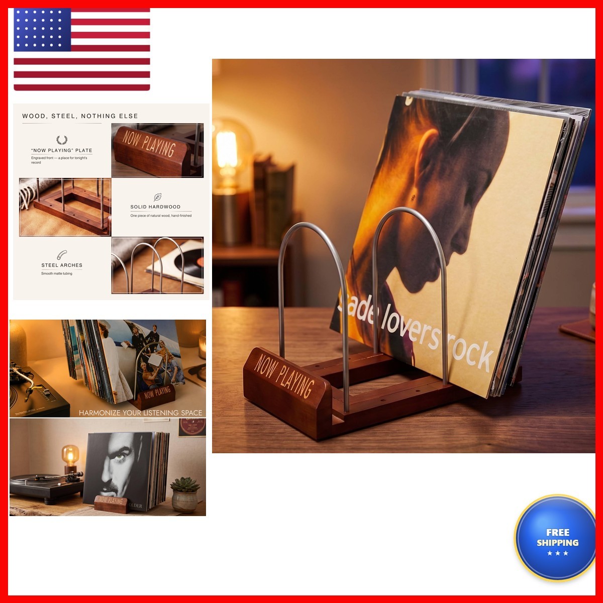 RETRIN Expandable Wood Vinyl Record Holder & Storage, Album Organizer, 30-70 RETRIN Expandable Wood Vinyl Record Holder & Storage, Album Organizer, 30-70