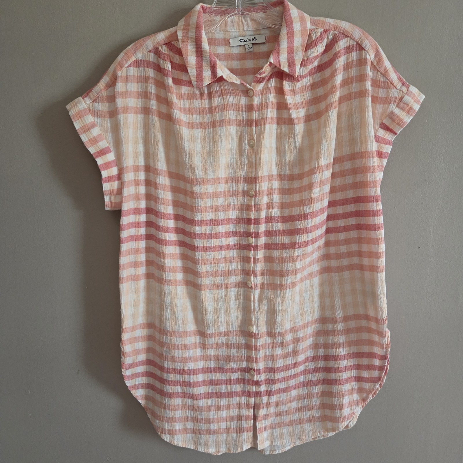 Madewell Crinkle Central Tunic Shirt Orange Ombré Gingham Check Womens Small