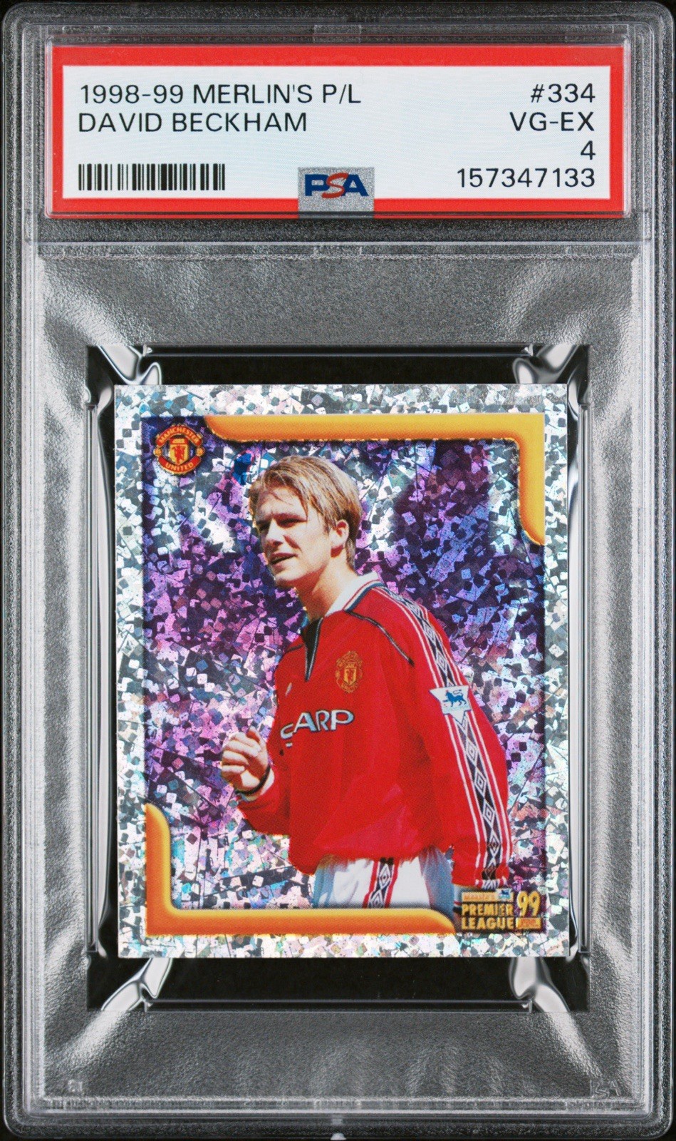1998 MERLIN'S PREMIER LEAGUE 99 #334 DAVID BECKHAM PSA 4 1998 MERLIN'S PREMIER LEAGUE 99 #334 DAVID BECKHAM PSA 4