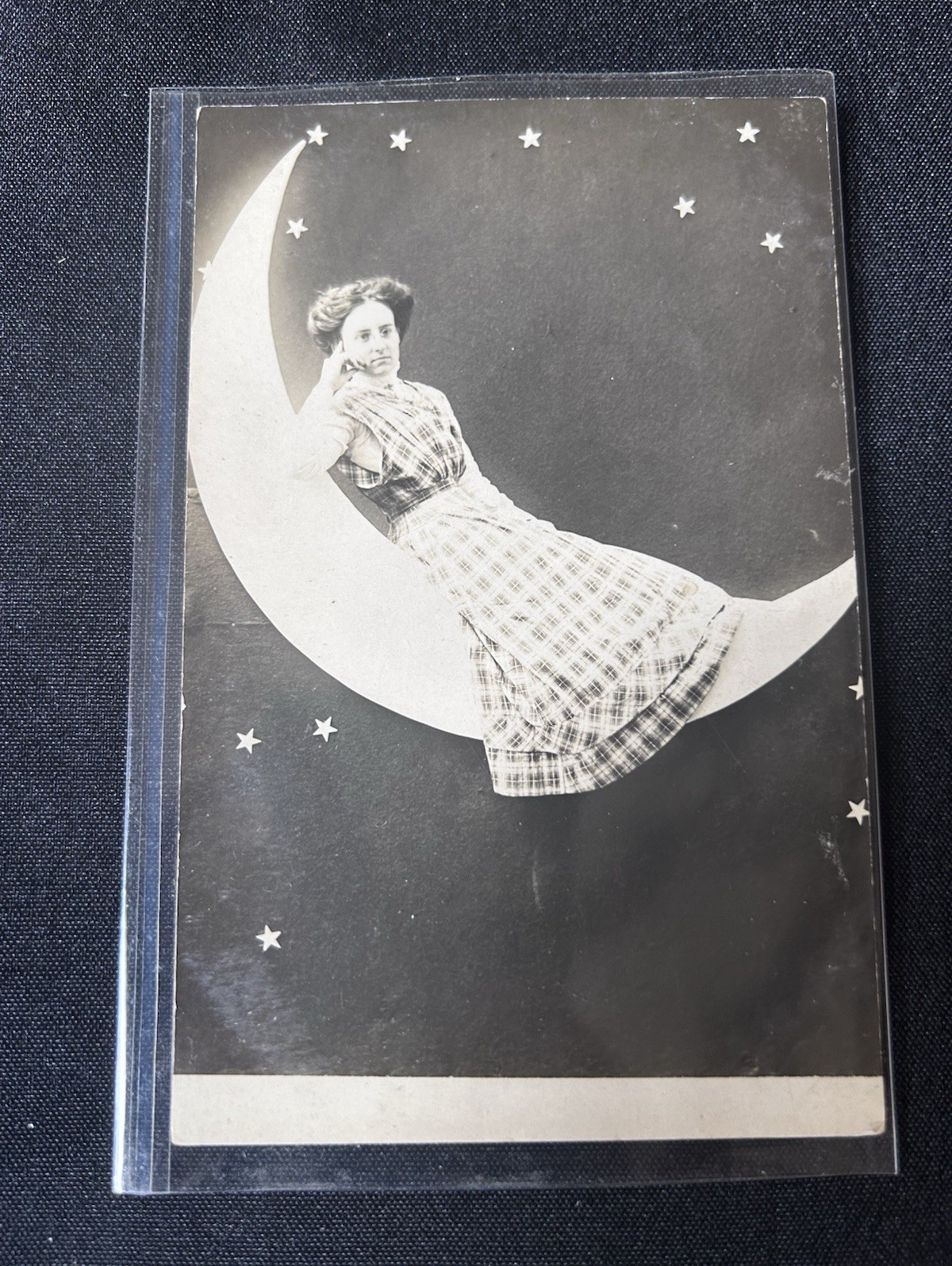 Antique RPPC Paper Moon  Fantasy Prop Real Photo Postcard real