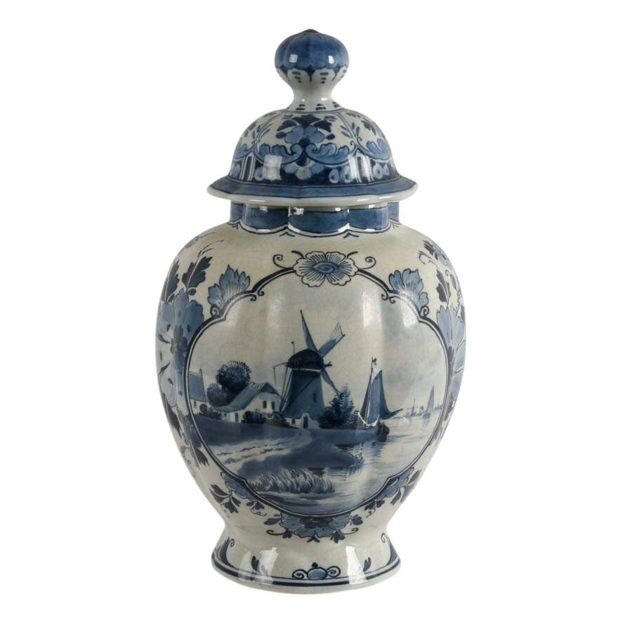 Antique Joost Thooft & Labouchere Royal Delft Covered Jar