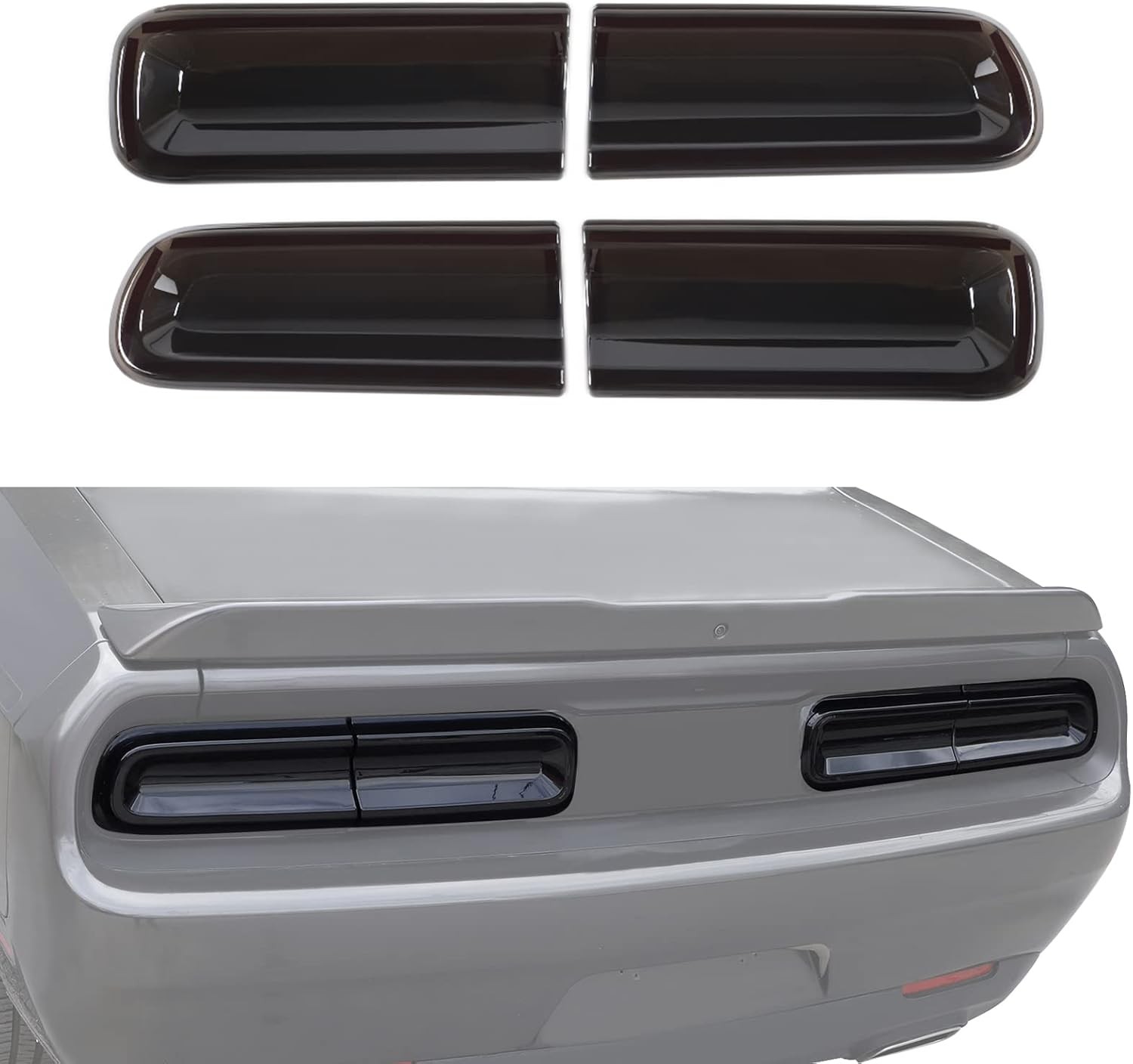 JeCar Smoked Tail Light Covers Rear Guards for Challenger 2015+, Black 