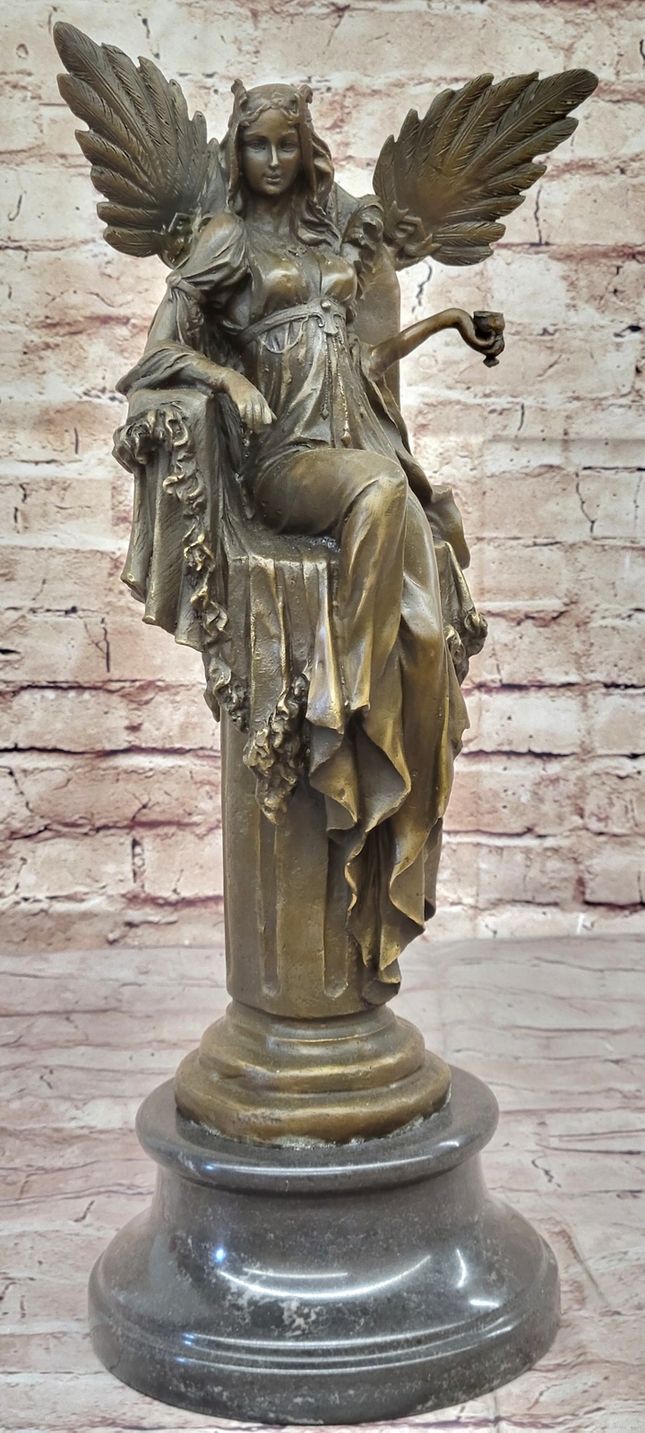 Hand Made Large Egyptian Cleopatra Sitting On Throne Bronze Sculpture Artwork
