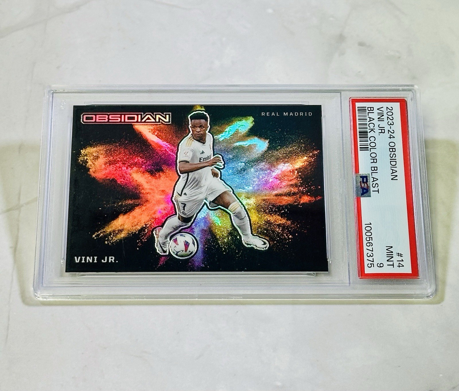 2023-24 Obsidian Soccer Vini Jr. Black Color Blast PSA 9 #14 Case Hit Madrid 2023-24 Obsidian Soccer Vini Jr. Black Color Blast PSA 9 #14 Case Hit Madrid