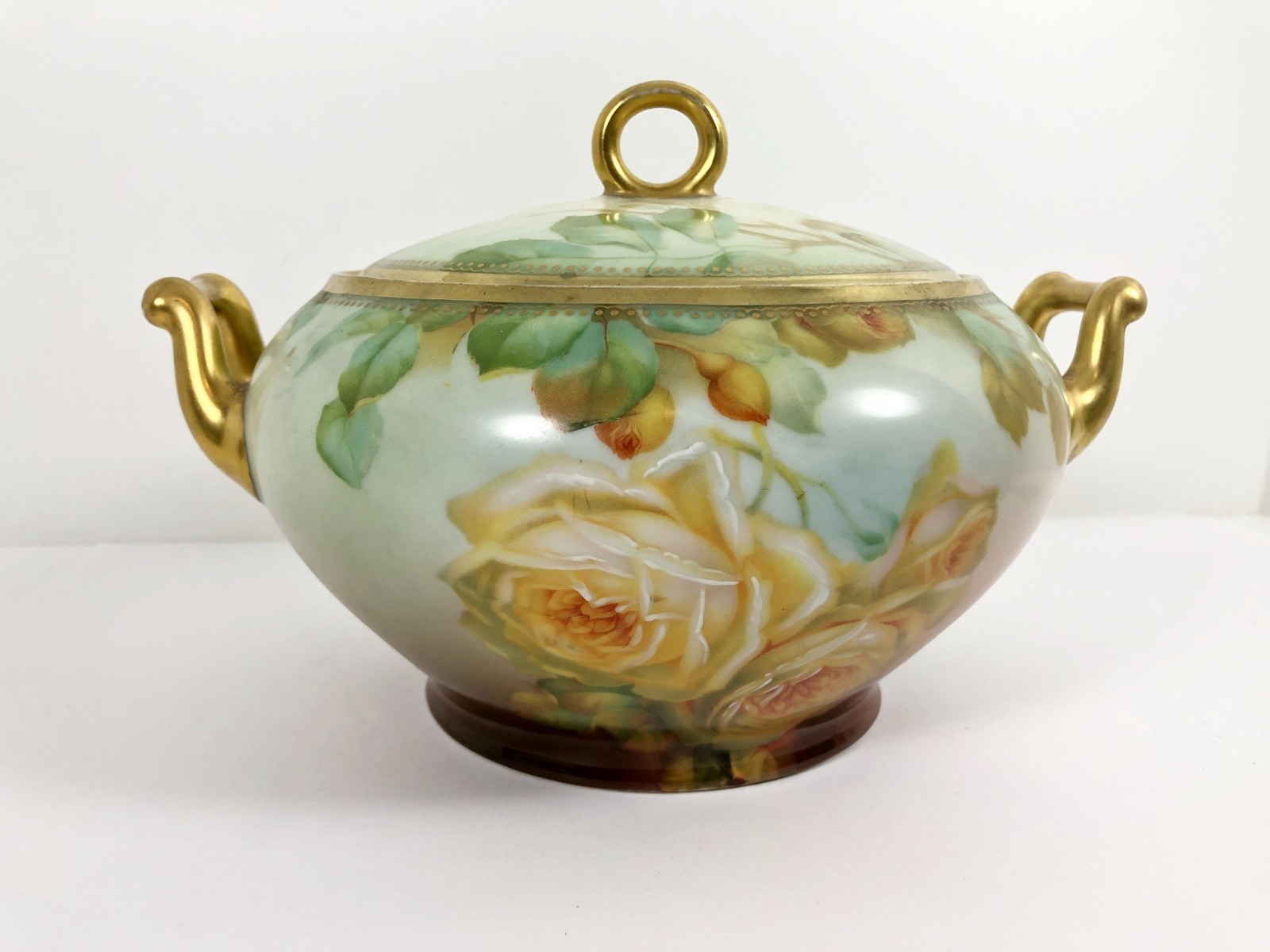 Vintage Thomas Sevres Bavaria Miramar Hand Painted Signed Cache Pot Covered Dish