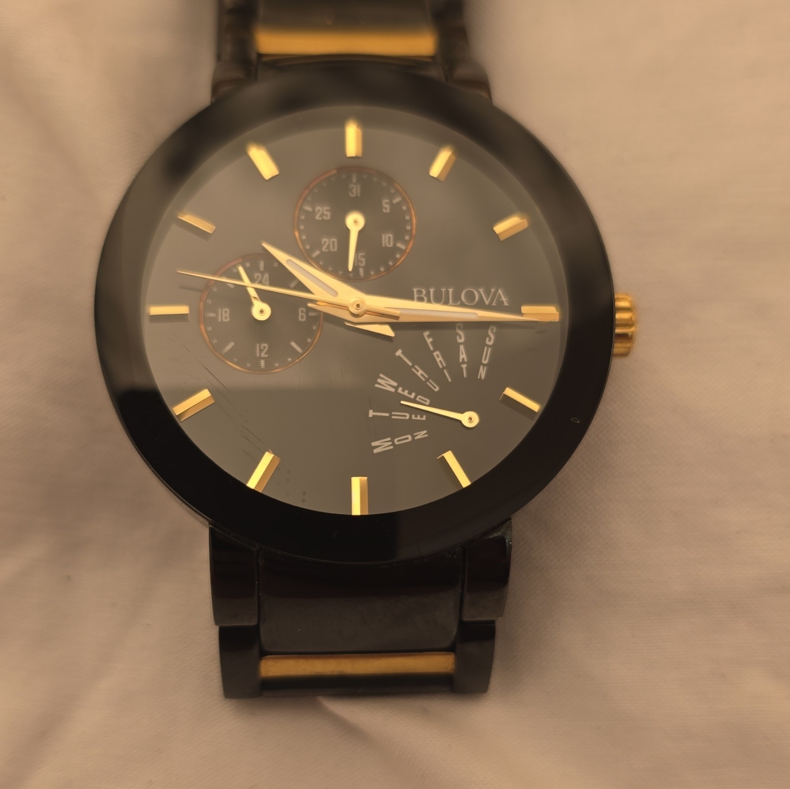 Bulova Futuro Black & Gold Tone Stainless Steel Quartz Watch Ref: 98C124 Bulova Futuro Black & Gold Tone Stainless Steel Quartz Watch Ref: 98C124