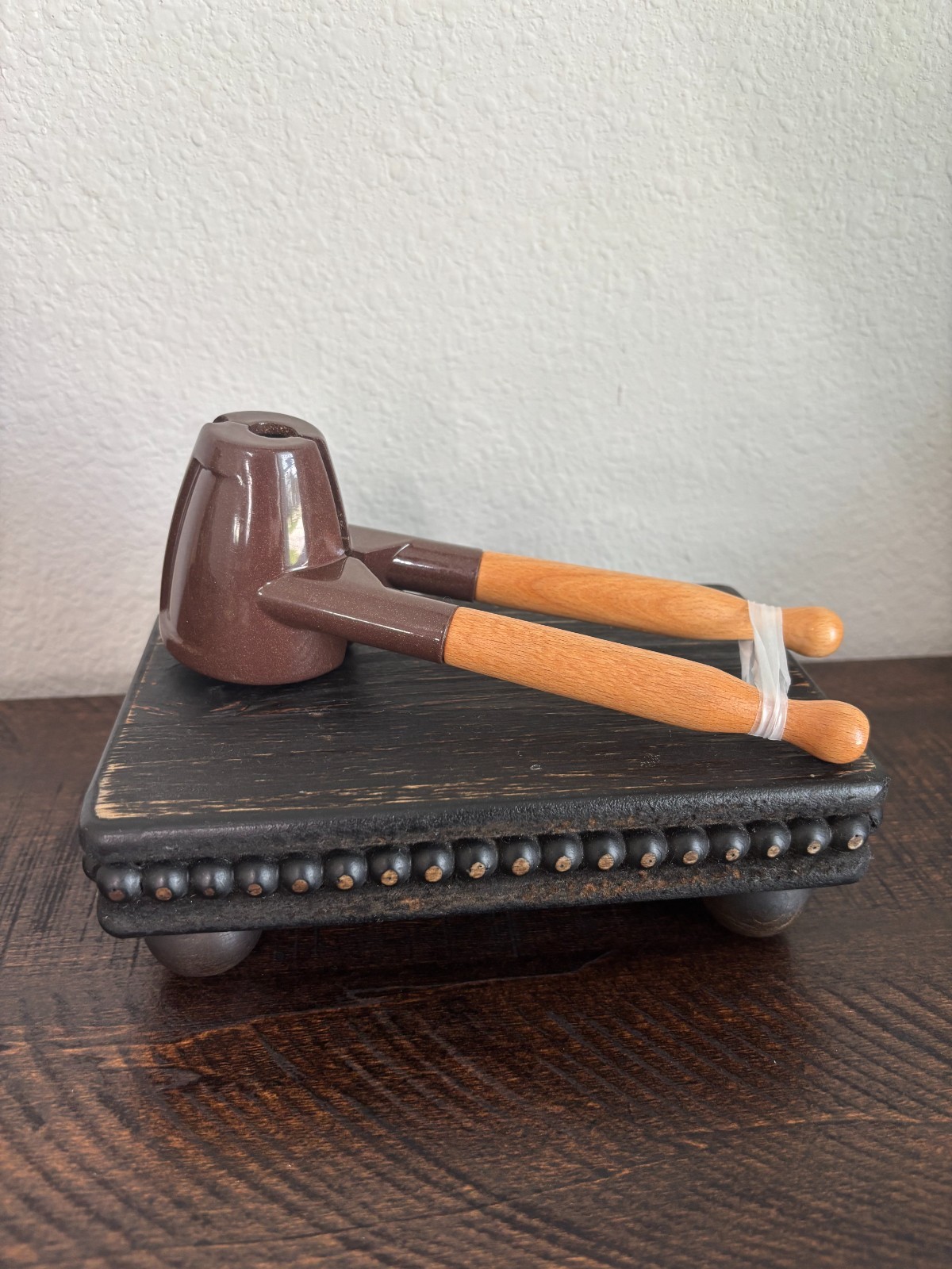 Heavy Duty Nut Cracker Vintage Brown Metal Spring Wood Handles 7\