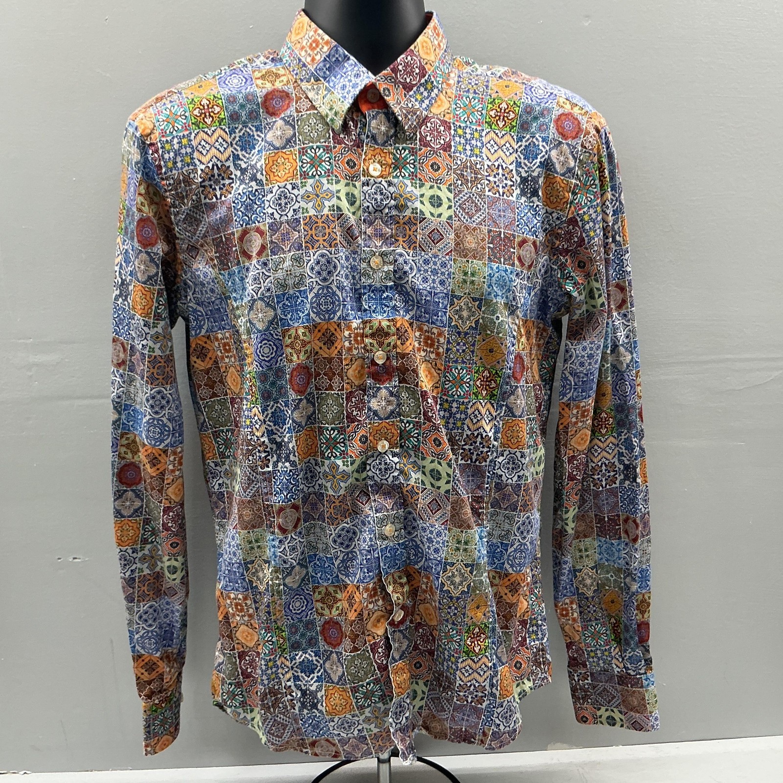 Eight X Geometric Print Shirt Mens Large Multicolor Slim Fit Long Sleeve