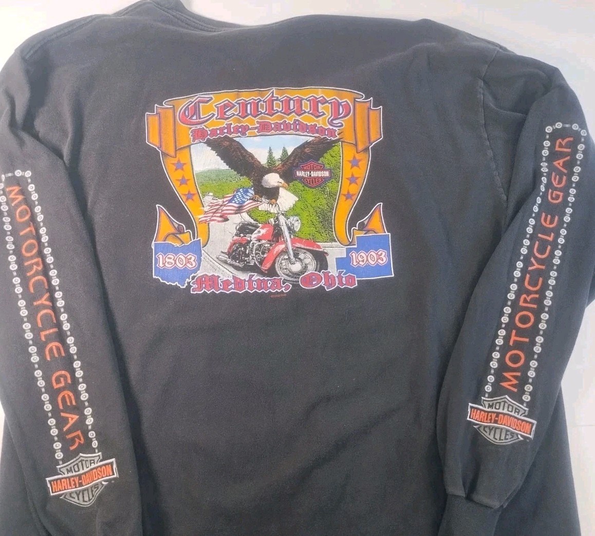Vintage Harley Davidson Long Sleeve T-shirt Century Cycles Medina Chain Eagle Vintage Harley Davidson Long Sleeve T-shirt Century Cycles Medina Chain Eagle