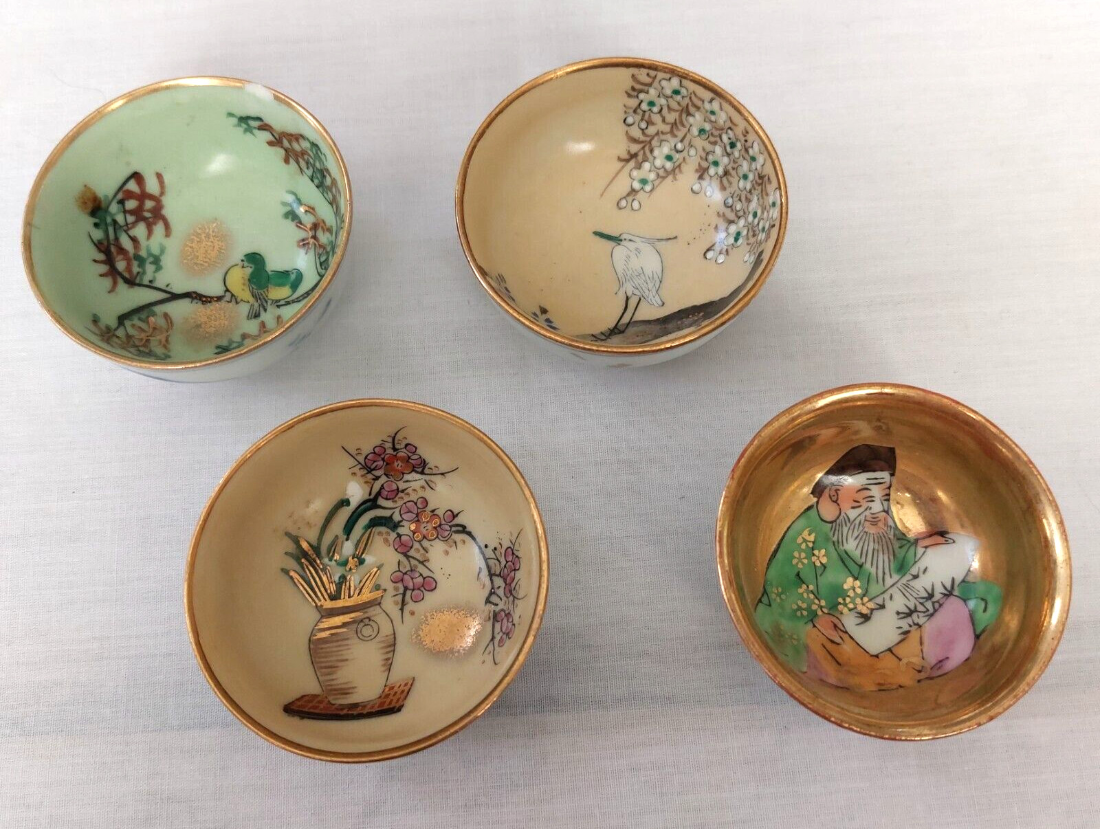 VTG Lot of 4 SAKE CUP Kutani Sake Vessels Bone China Hand painted Made in Japan VTG Lot of 4 SAKE CUP Kutani Sake Vessels Bone China Hand painted Made in Japan
