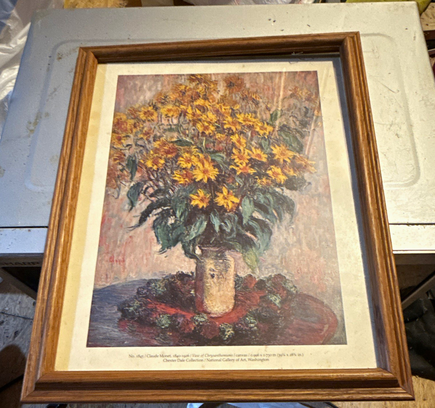 Claude Monet Vase of Chrysanthemums Framed Matted Portrait Still Life Print Claude Monet Vase of Chrysanthemums Framed Matted Portrait Still Life Print