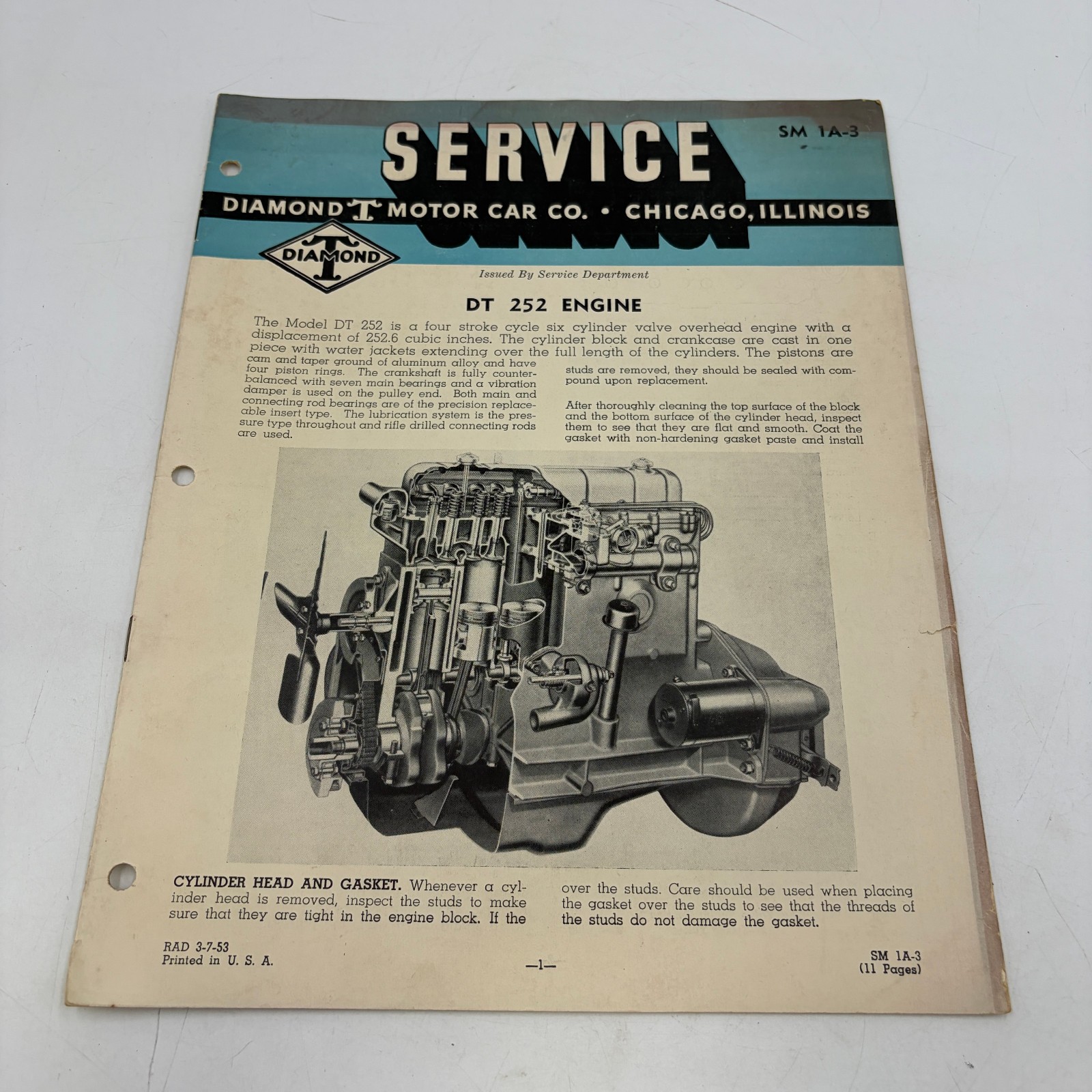 1953 Diamond T DT 252 Engine Service Manual Original Truck Repair SM 1A-3