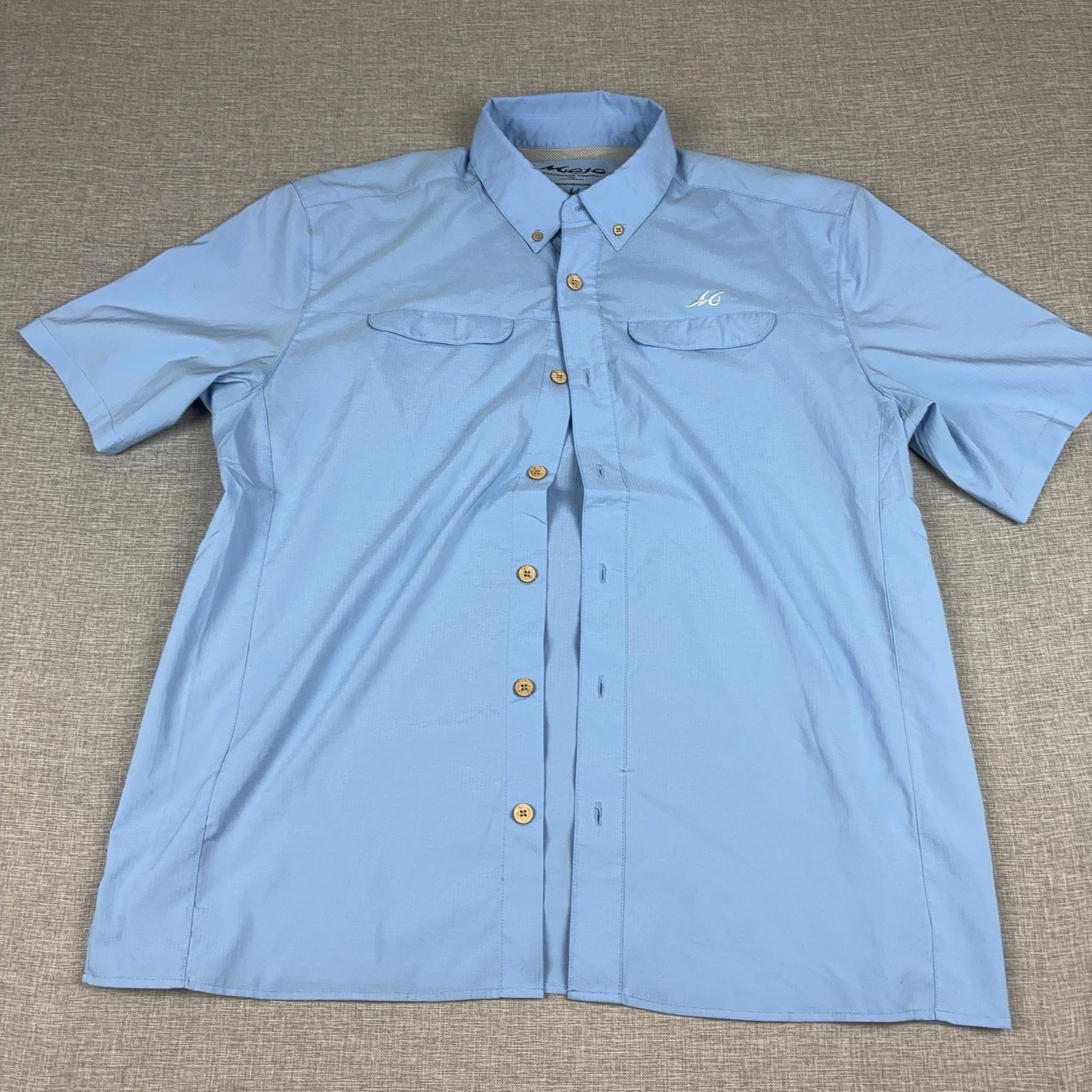 Mojo Sportswear Company Shirt Mens XL Blue Short Sleeve Fishing Button Up Top