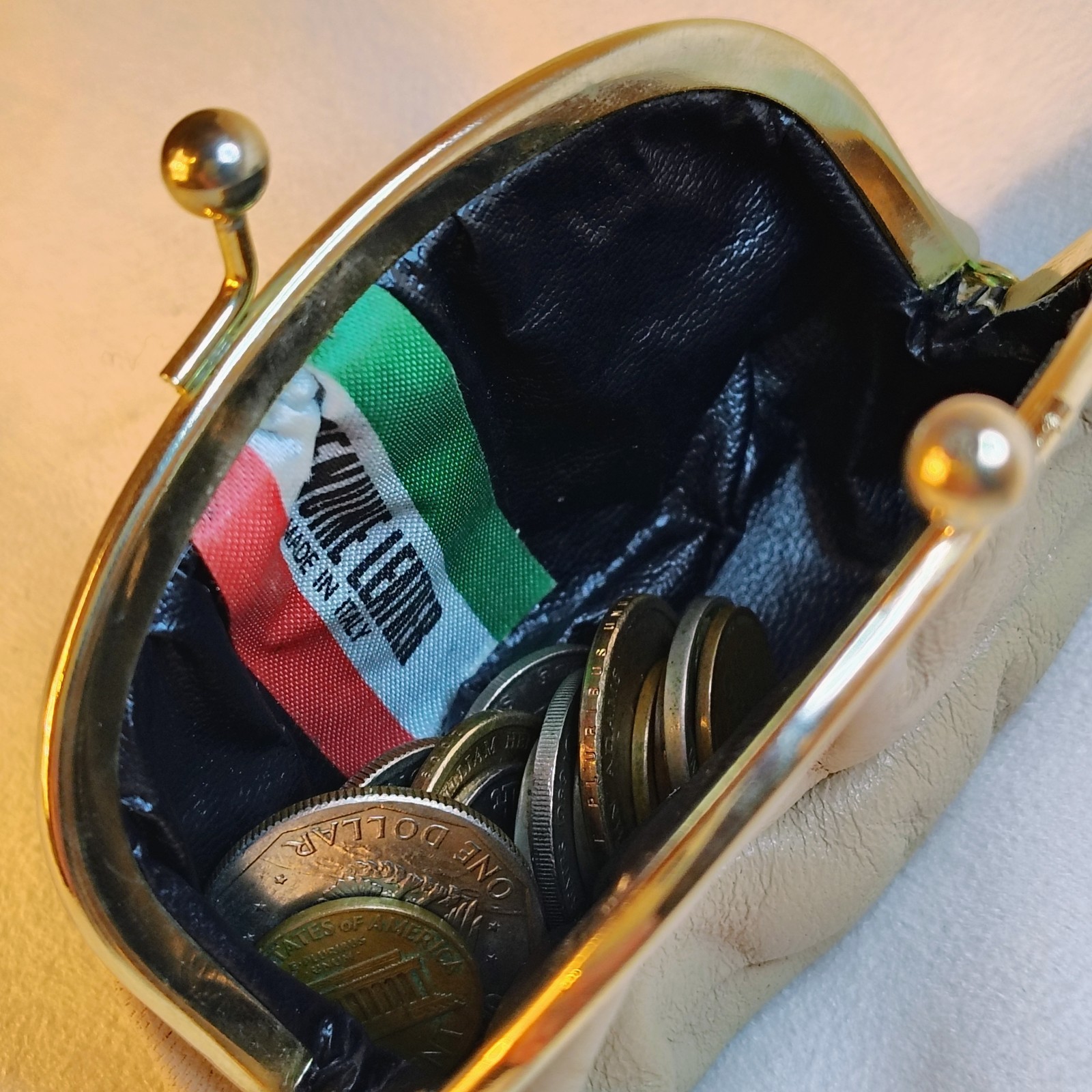 Vintage Italian Leather Gold Coin Purse & Early 1900s Coins Vintage Italian Leather Gold Coin Purse & Early 1900s Coins