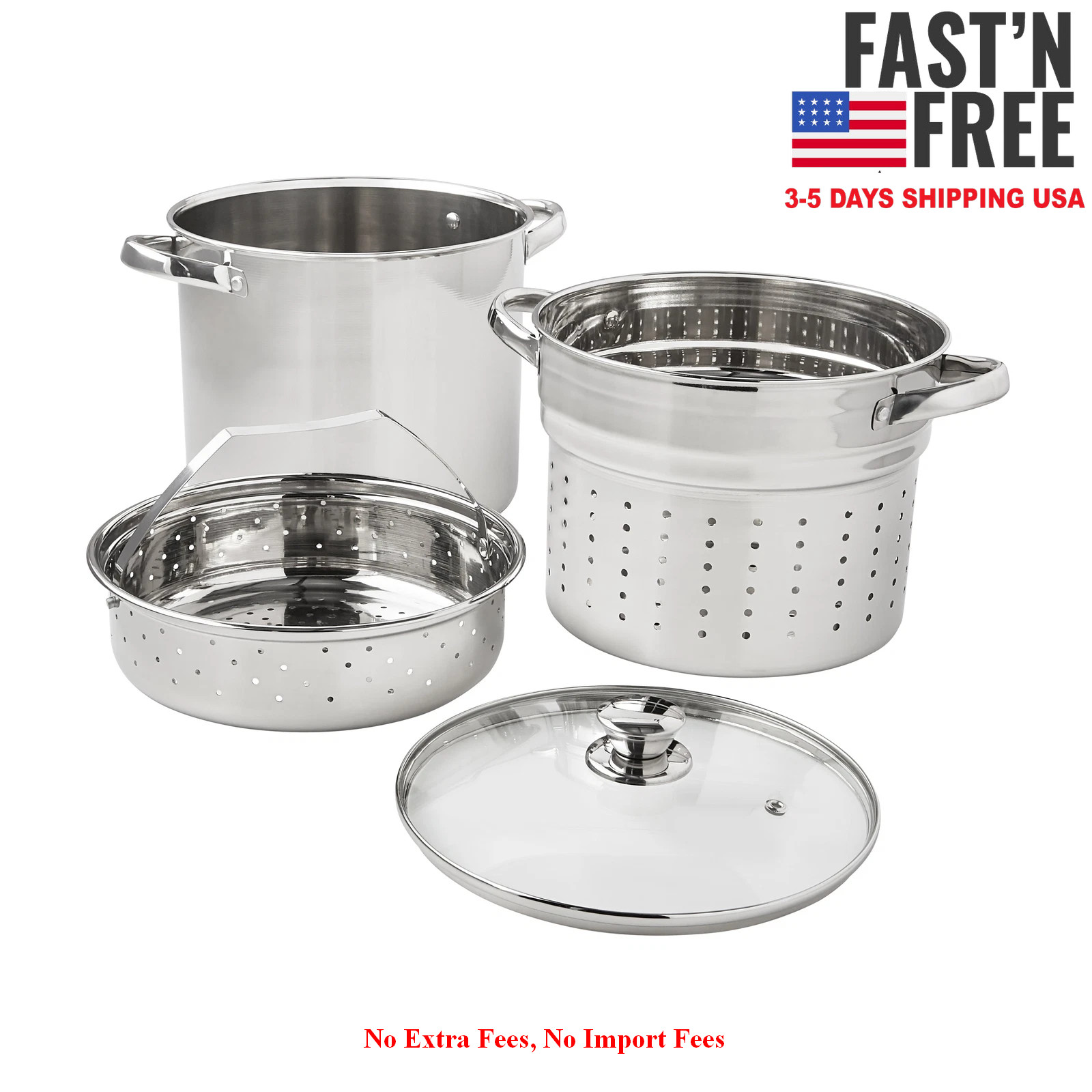 [HOT SALE] Mainstays 4-Piece Stainless Steel 8 qt Cooker Multipot Set, NEW USA