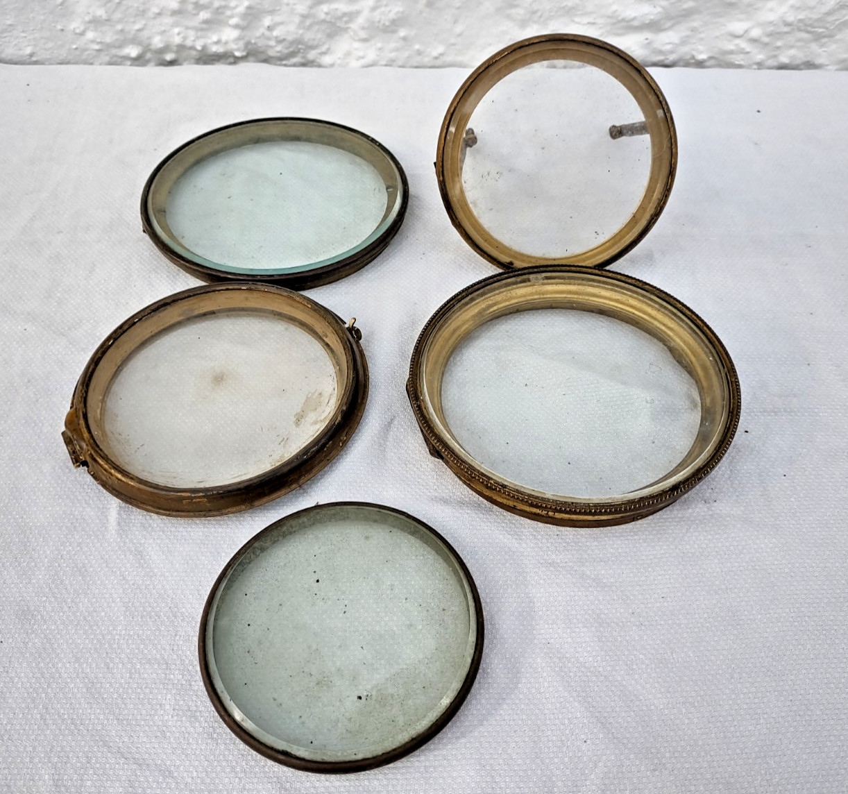 Five antique vintage clock bezels with glass Five antique vintage clock bezels with glass