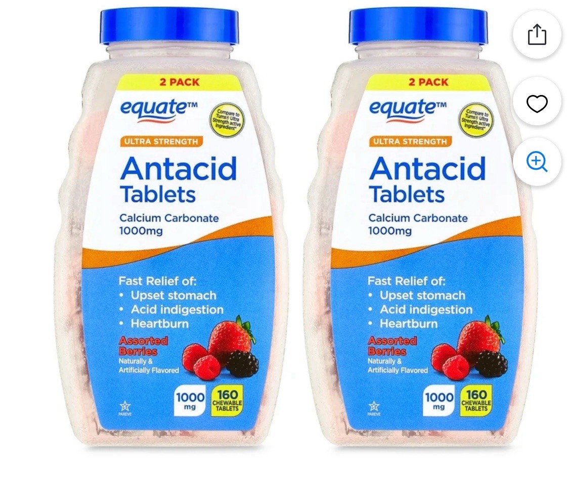 Value Pack 2 x Equate Ultra Strength Tropical Fruit Antacid Chewable Tablets 160 Value Pack 2 x Equate Ultra Strength Tropical Fruit Antacid Chewable Tablets 160