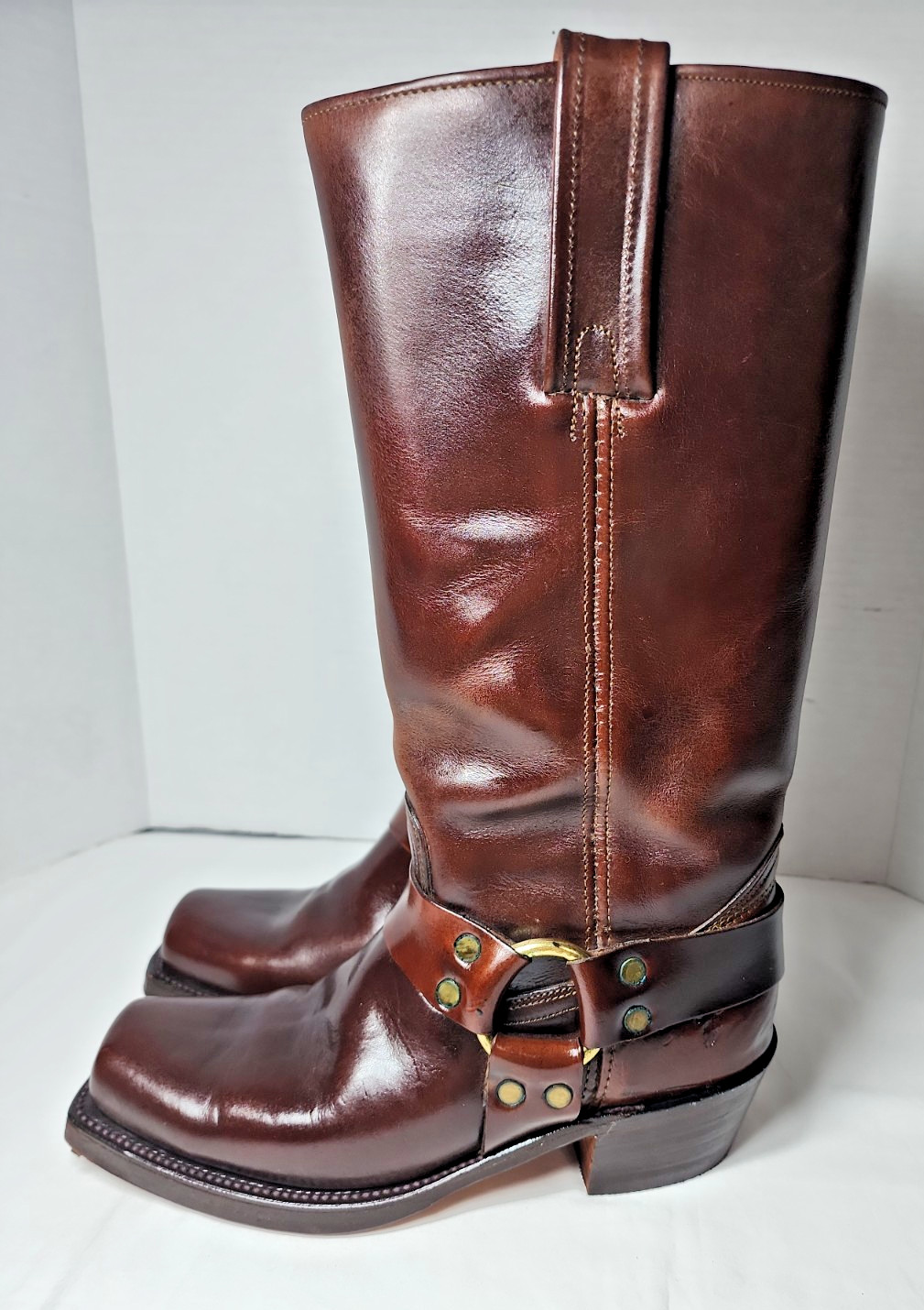 Frye Women\'s Vintage O Ring Harness 7D Brown Red Leather Boots Made In USA Frye Women\'s Vintage O Ring Harness 7D Brown Red Leather Boots Made In USA