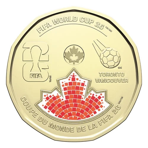 2026 Canada $1 FIFA World Cup Color Loonie UNC RCM Soccer Coin 🍁🪙