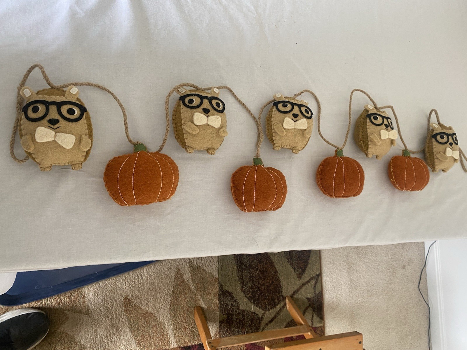 Primitive Fall Halloween Wall Hanger Wool Garland Owls and Pumpkins 64 Inches Primitive Fall Halloween Wall Hanger Wool Garland Owls and Pumpkins 64 Inches