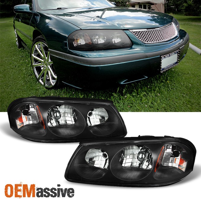 Fit 00-05 Chevy Impala Black Replacement Headlights Headlamps Left+Right