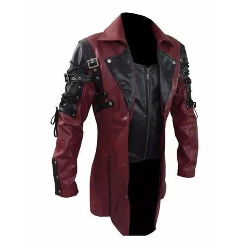 MEN'S STEAMPUNK Maroon MATRIC COAT REAL LEATHER GOTHIC COAT MEN'S STEAMPUNK Maroon MATRIC COAT REAL LEATHER GOTHIC COAT