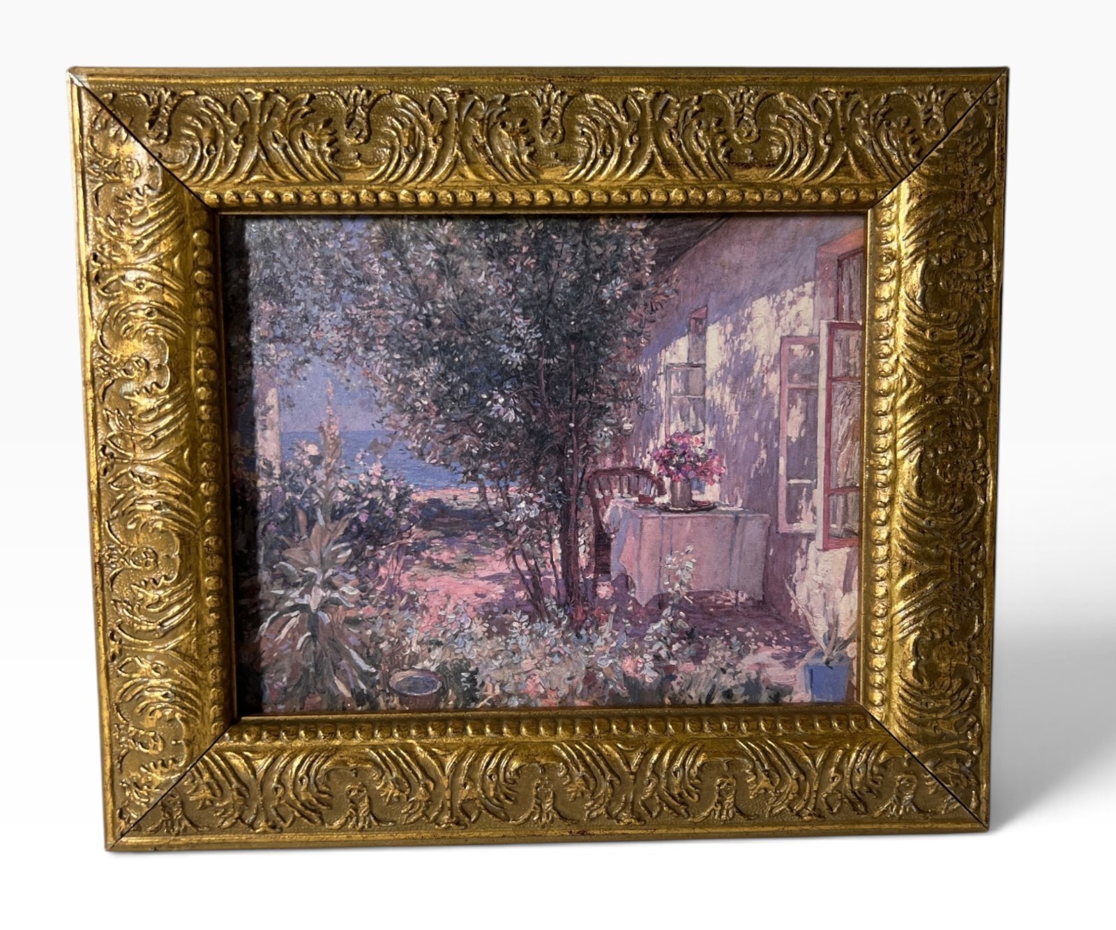 Framed Impressionist Garden Terrace Landscape Painting Framed Impressionist Garden Terrace Landscape Painting