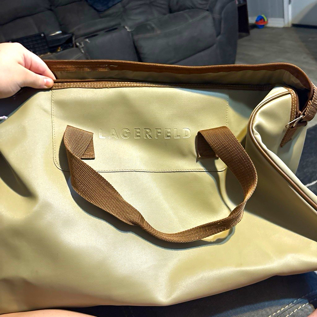 Lagerfeld Carry On Duffle Bag Beige/Brown Solid Unisex Adult Lagerfeld Carry On Duffle Bag Beige/Brown Solid Unisex Adult