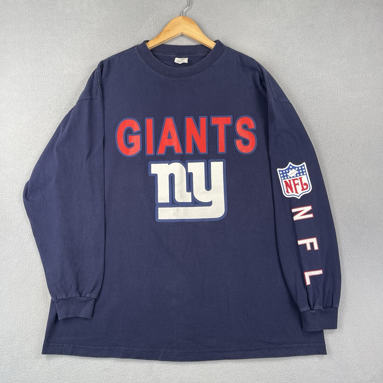 Vintage NY Giants Shirt Mens Large Blue Jeremy Shockey Long Sleeve Logo #80