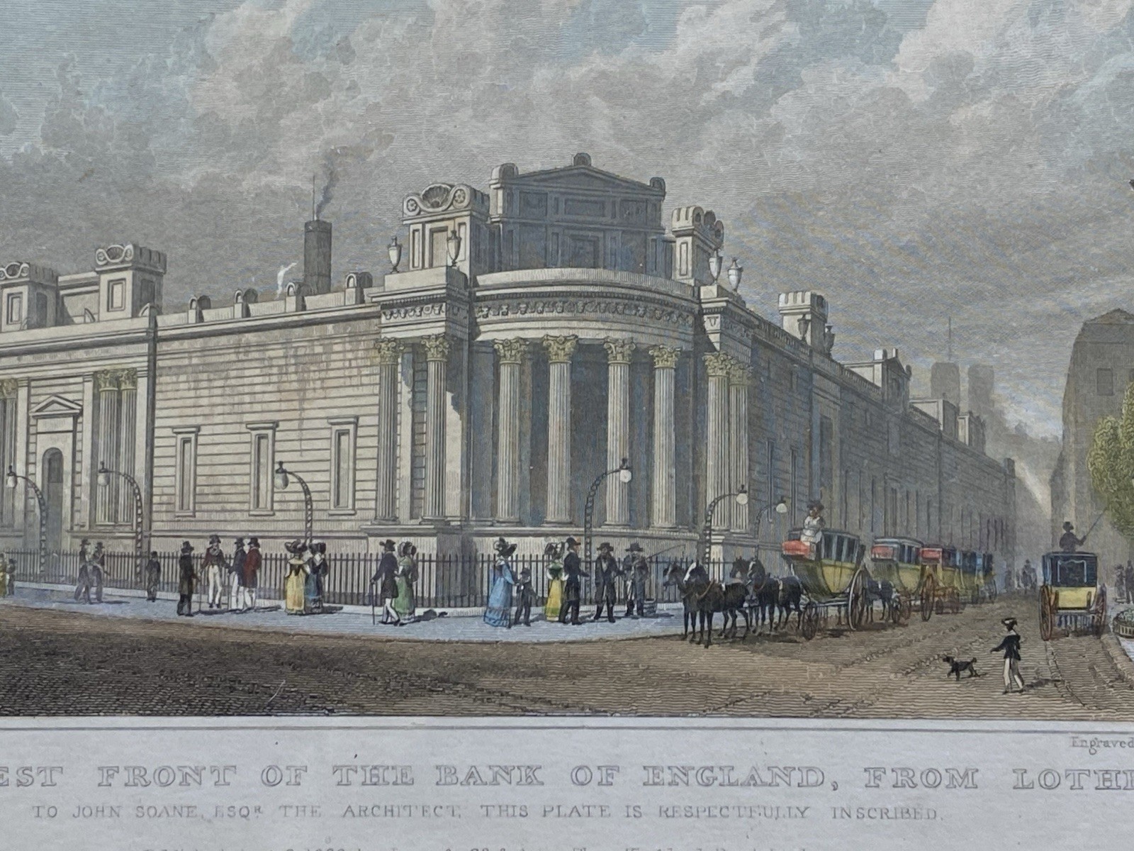 Antique Steel Line Engraving Bank of England Hand-coloured Print Framed UK