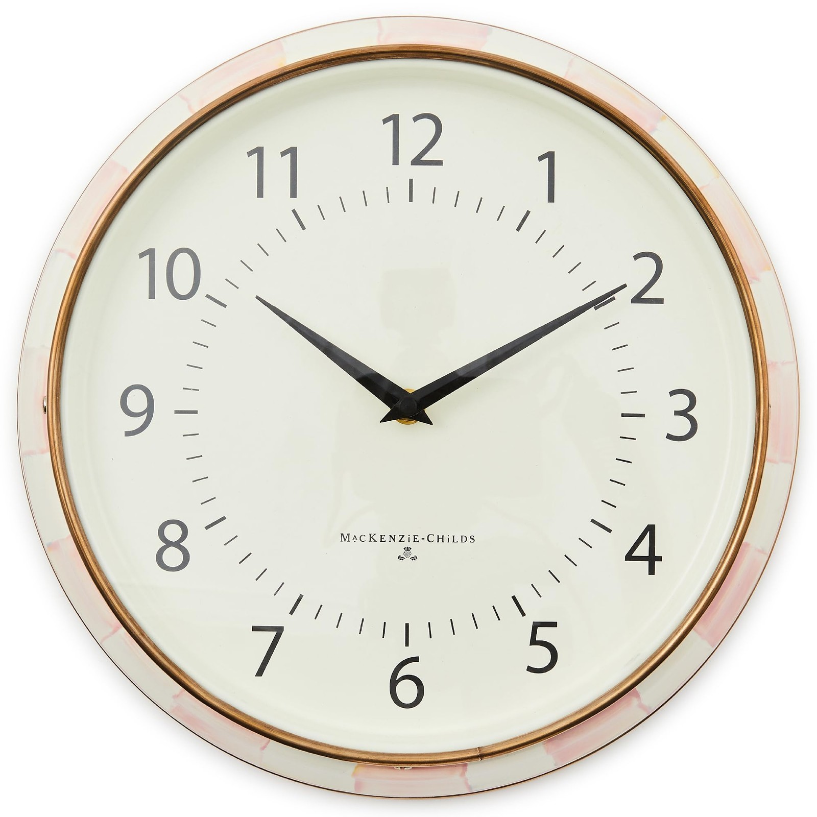 MACKENZIE-CHILDS Decorative Enamel Wall Clock Pink-and-White Rosy Check