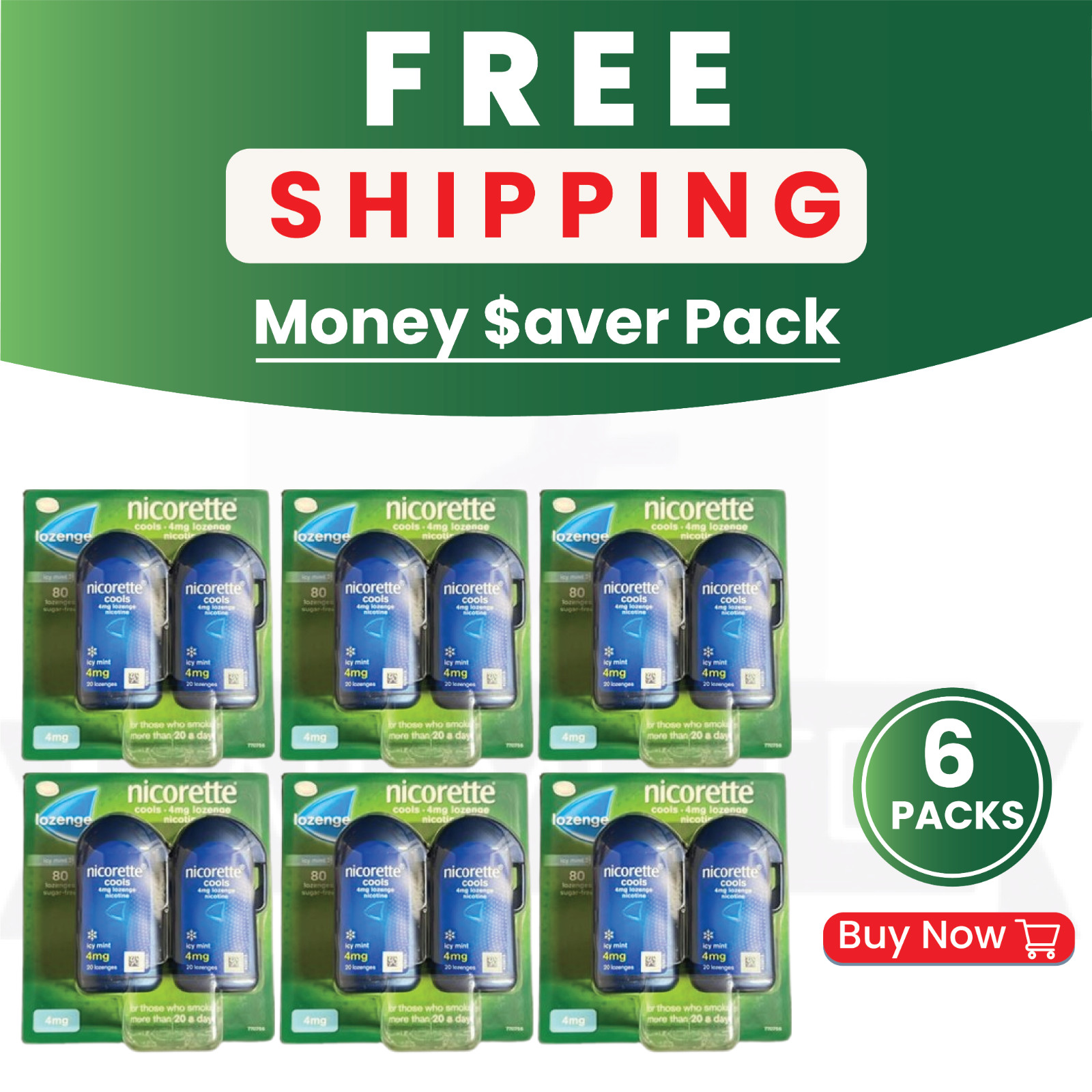 Nicorette Cools 4mg Lozenge Icy Mint 2X40 Lozenges PACK OF 6 Nicorette Cools 4mg Lozenge Icy Mint 2X40 Lozenges PACK OF 6