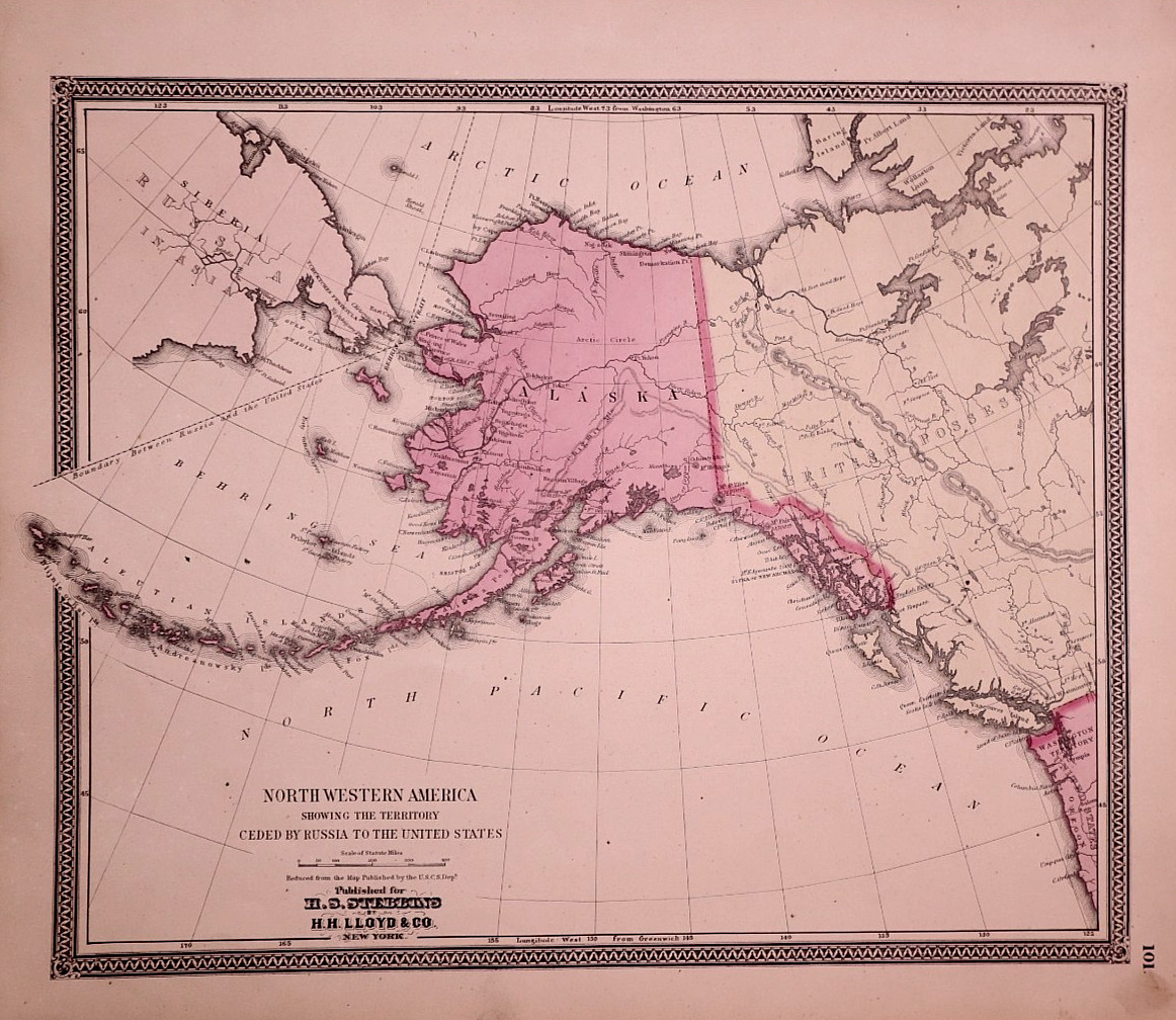 Antique 1869 Map ~ Northwestern America - Territory of Alaska by H. H. Lloyd Antique 1869 Map ~ Northwestern America - Territory of Alaska by H. H. Lloyd