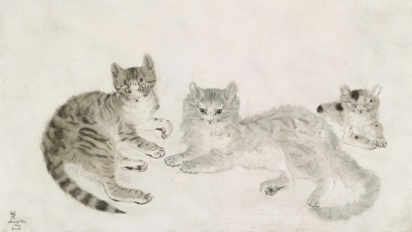Léonard Tsuguharu Foujita Cats and Kitten 1940 Japanese Cat Art