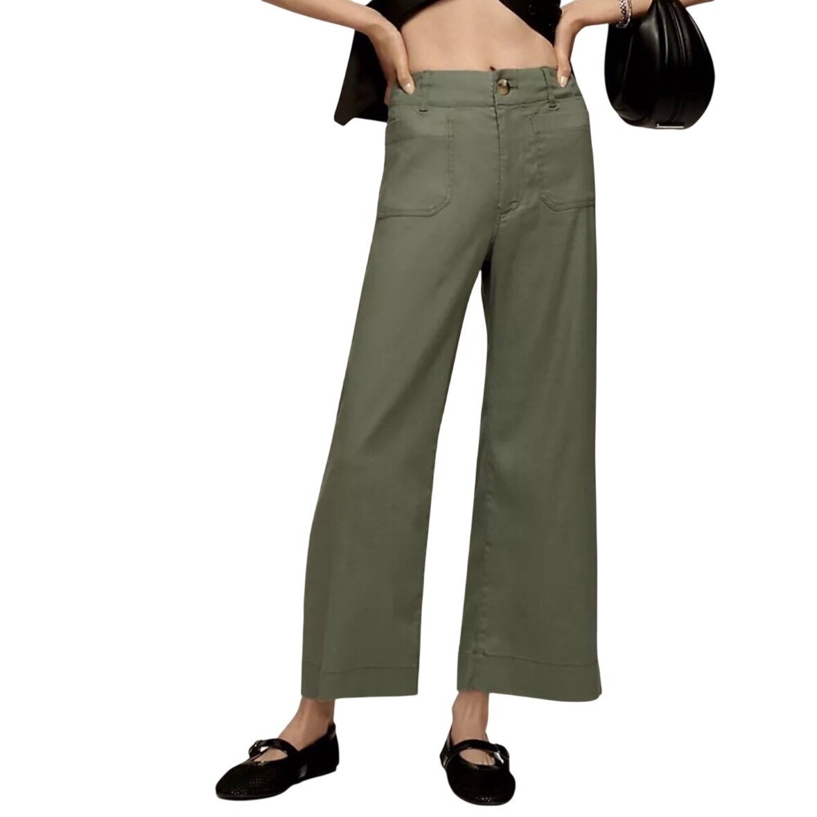 Maeve by Anthropologie The Colette Wide-Leg Cropped Pants Olive Green Size 28