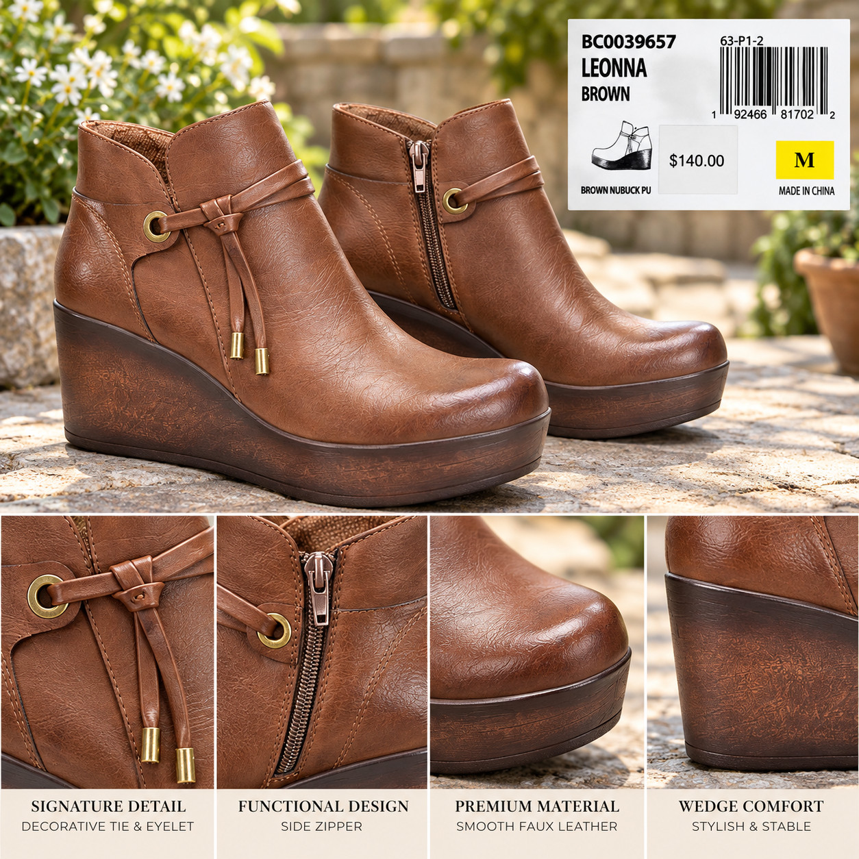 BOC by Born Leonna Women's  6.5 8 9.5 11 Wedge Ankle Boots M Side Zip Comfort