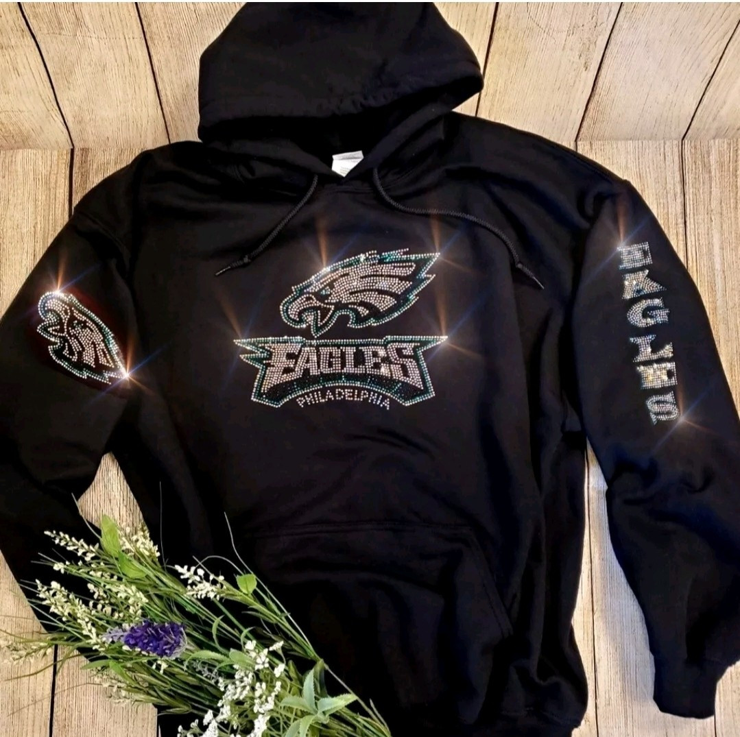 Philadelphia Eagles Bling Unisex Hoodie Zip Up or Crewneck Sweatshirt S thru 5X