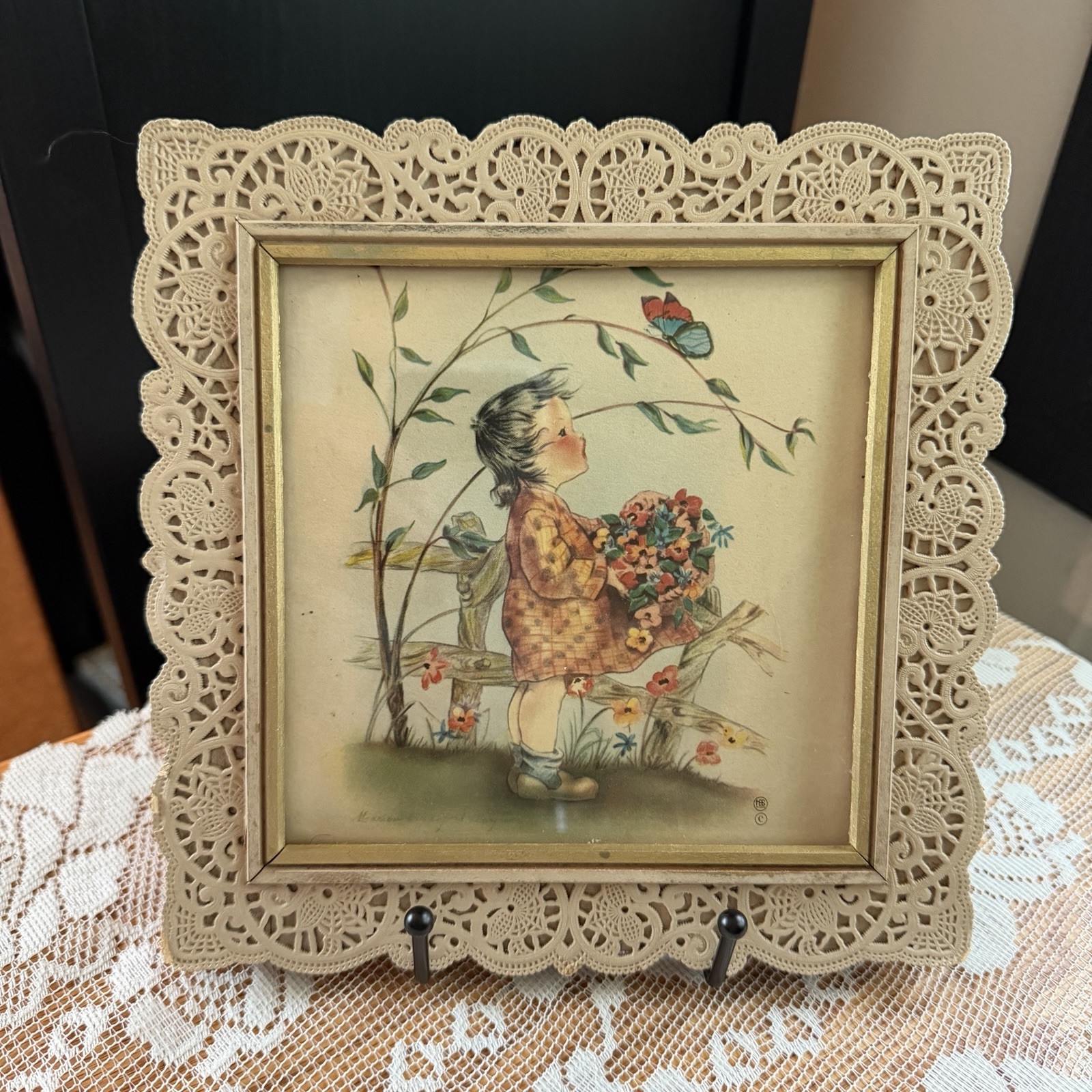 Vintage 1940\'S Venice Lace Framed Marion Bradford Burgess Lithograph Print 8” Vintage 1940\'S Venice Lace Framed Marion Bradford Burgess Lithograph Print 8”