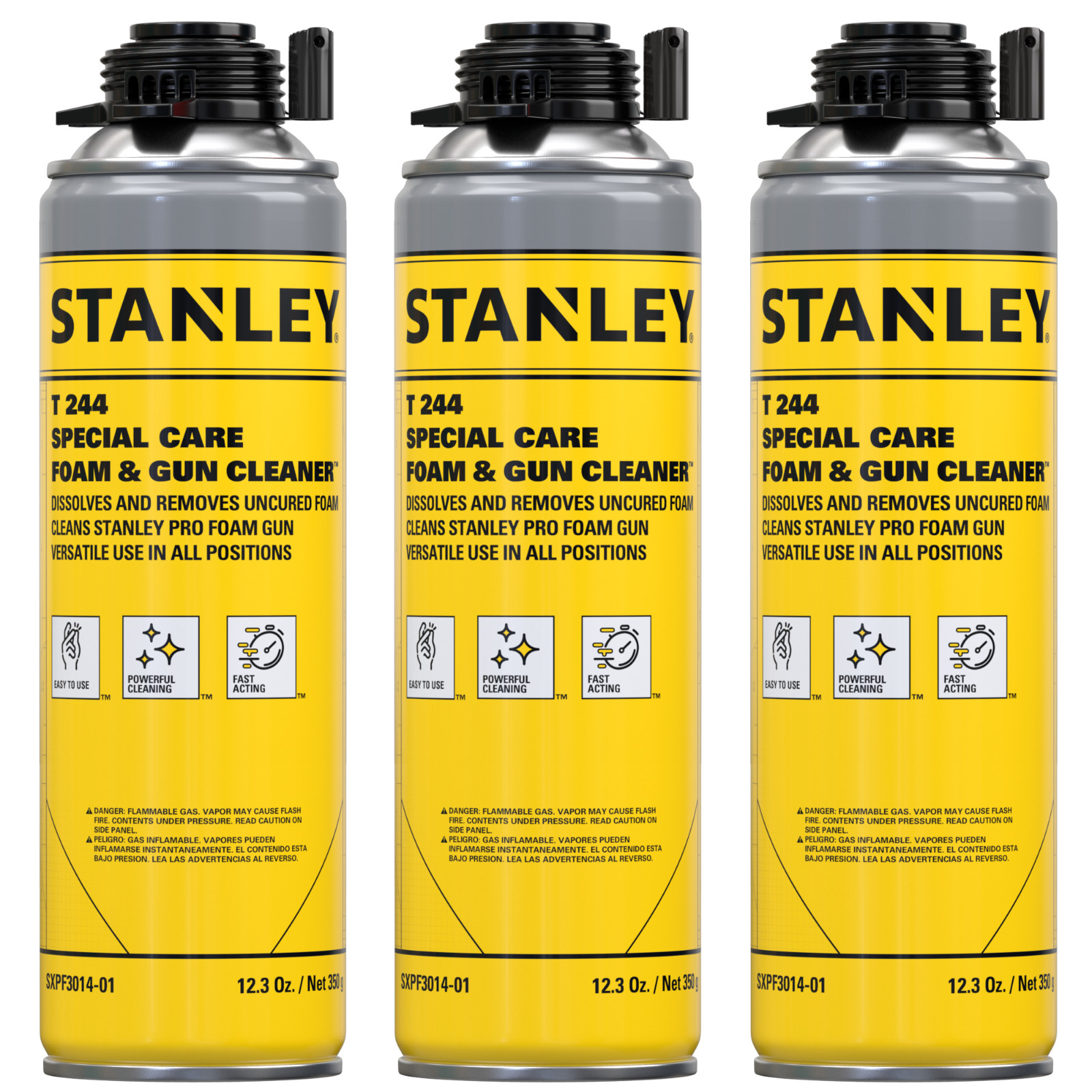 Stanley T244 Polyurethane Foam & Gun Cleaner 12.3oz, 3 Pack - Gun Not Included