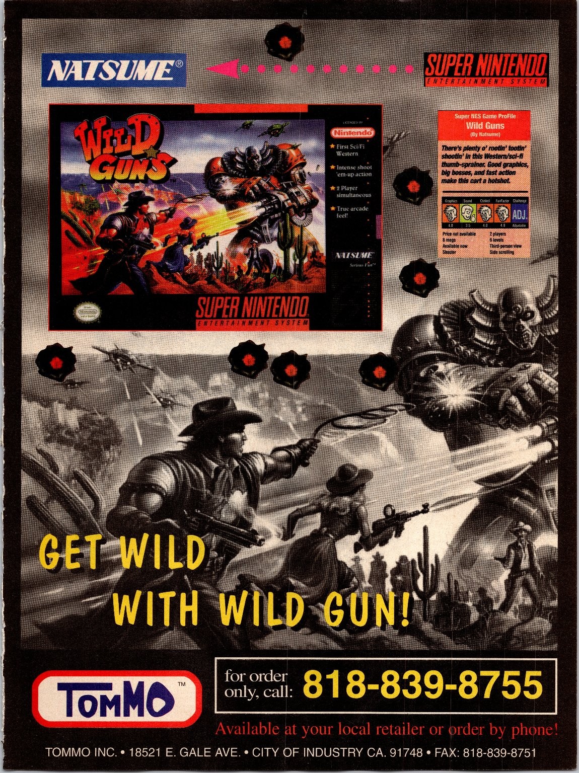 Natsume Wild Guns Super Nintendo SNES Magazine Print Ad 1990s Gaming Natsume Wild Guns Super Nintendo SNES Magazine Print Ad 1990s Gaming