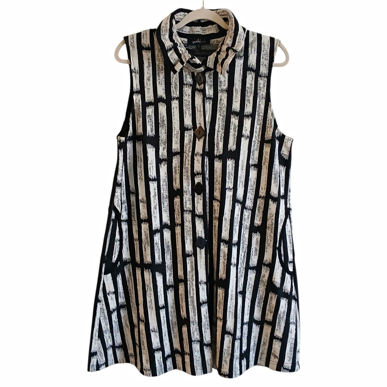 Yushi Lagenlook Abstract Art Button Tunic L Pockets Funky Relaxed Fit Yushi Lagenlook Abstract Art Button Tunic L Pockets Funky Relaxed Fit