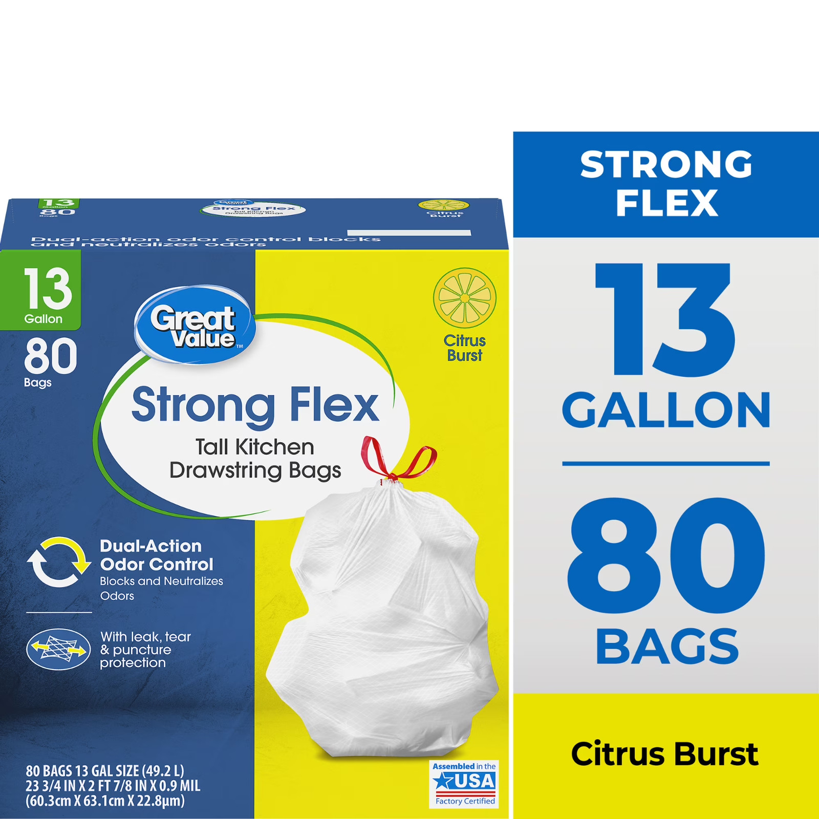 Great Value Strong Flex 13-Gallon Drawstring Tall Kitchen Trash Bags 80 Count Great Value Strong Flex 13-Gallon Drawstring Tall Kitchen Trash Bags 80 Count