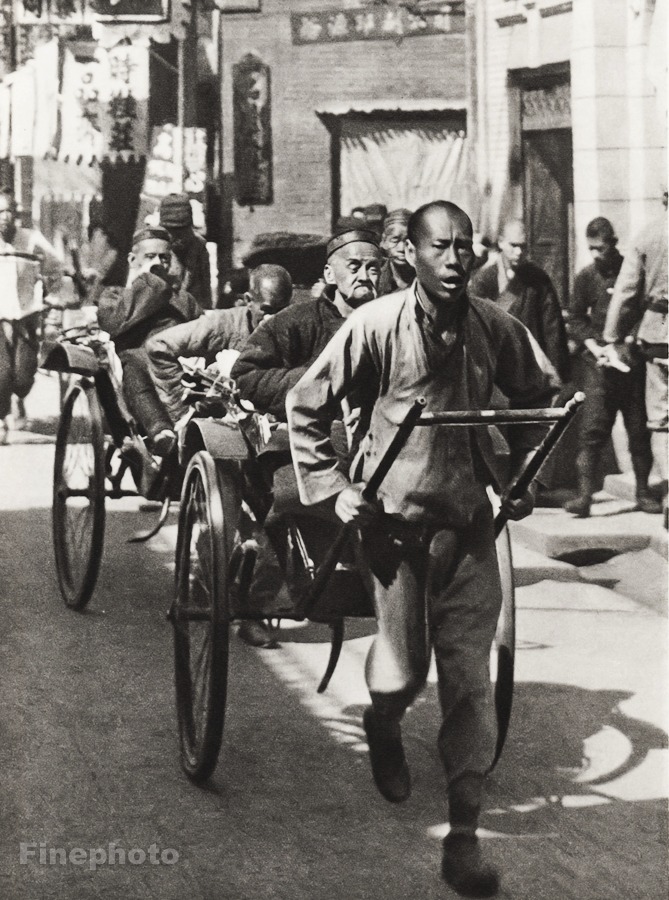 1934 Vintage CHINA Rickshaw Transportation Man Pulled Cart Street Photo Gravure