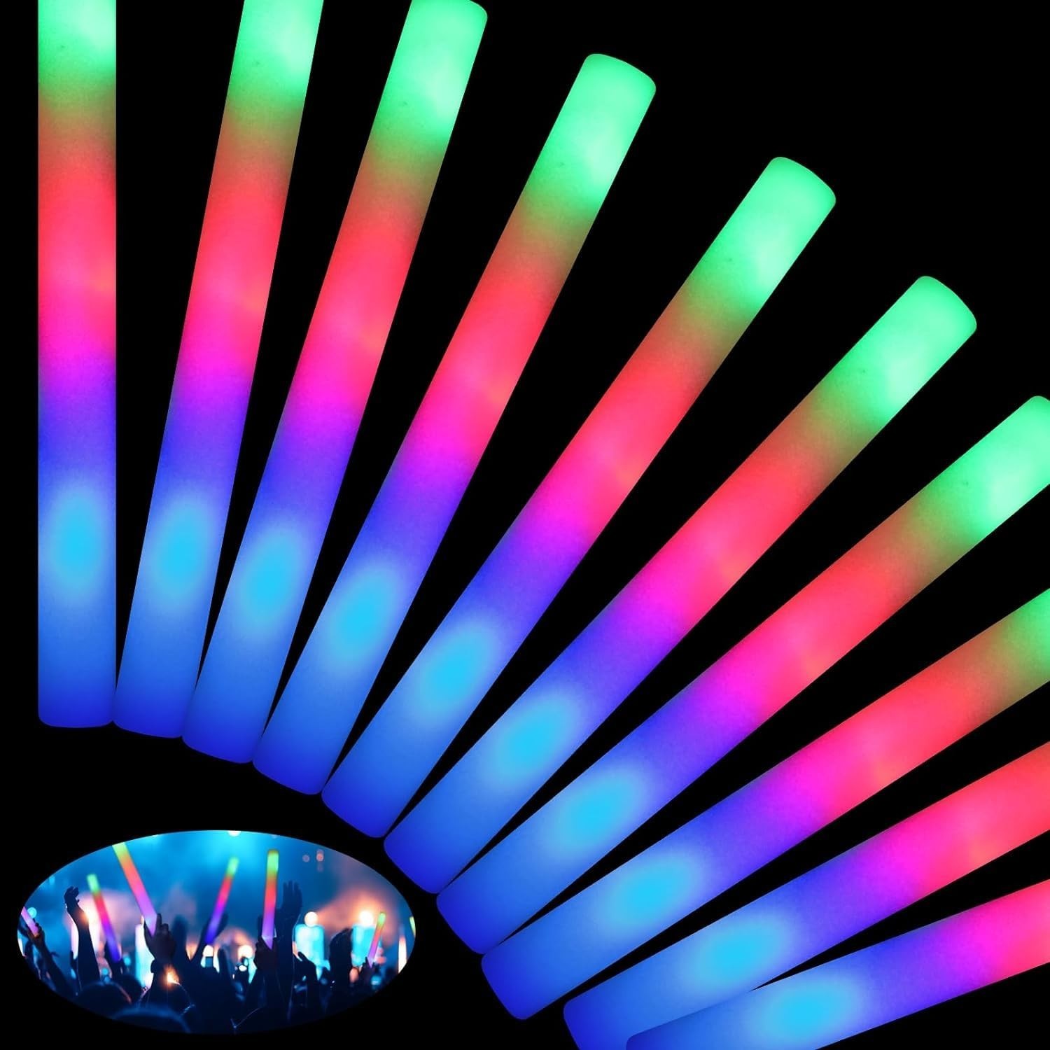 46 PCS Foam Glow Sticks - LED Light Up Sticks, Colorful Flashing Party Pack for