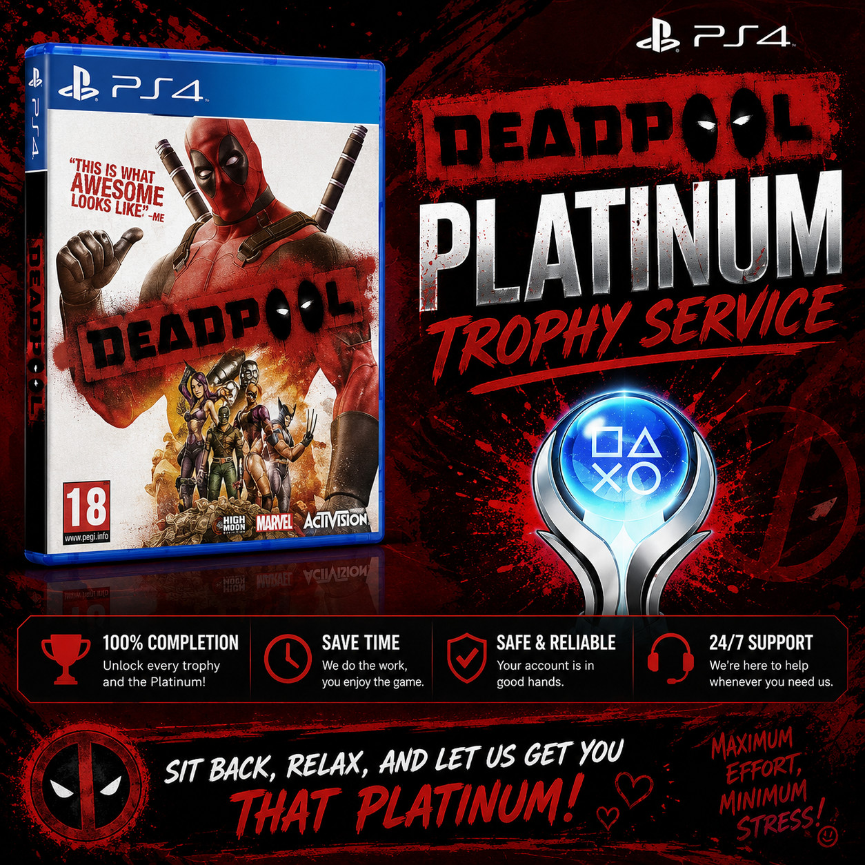 Deadpool PS4 Platinum Trophy Service