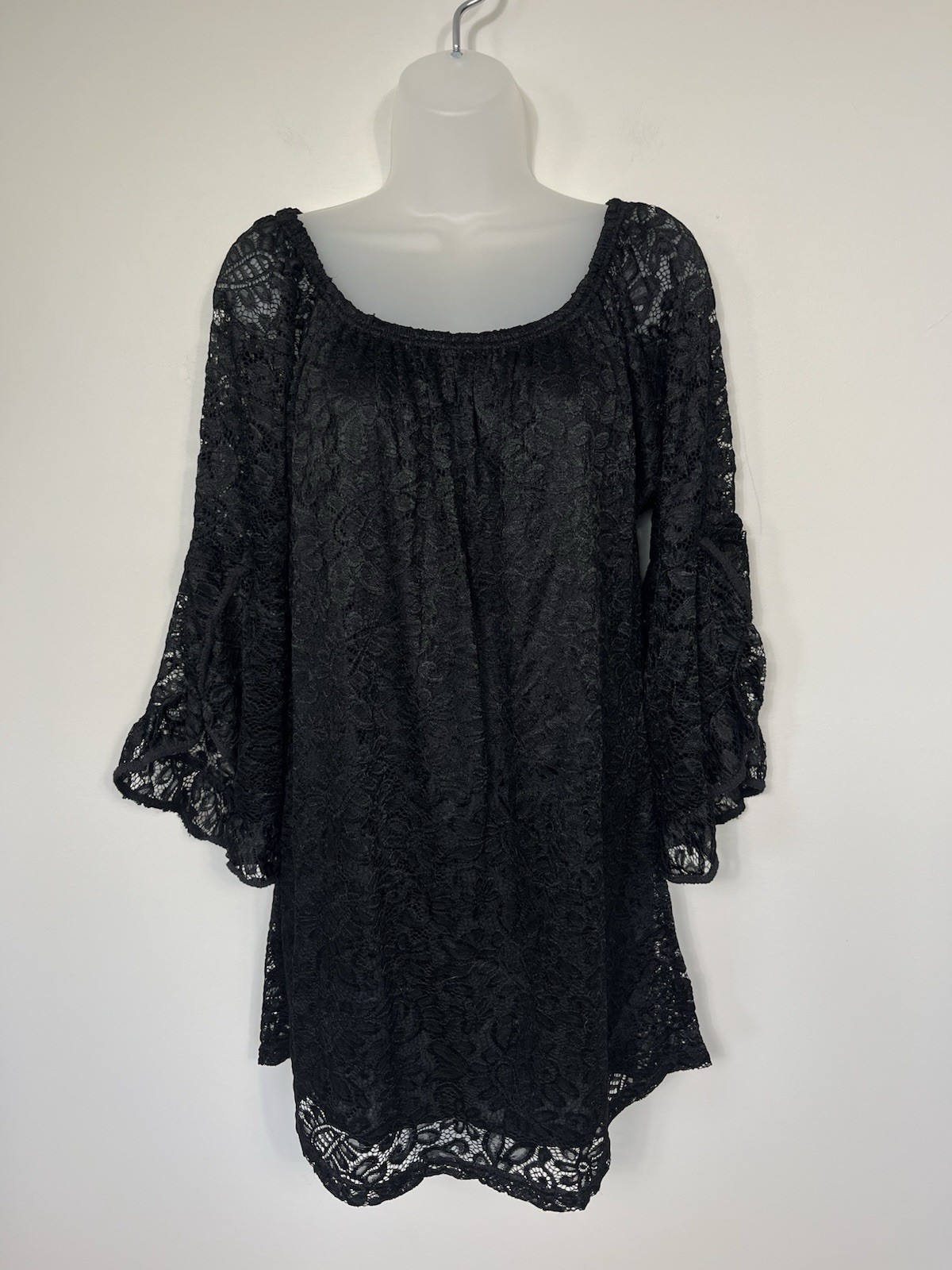 Vintage Lildy Womens Y2K Lace Tunic Black Fairy Grunge Witchy 3/4 Sleeve Large