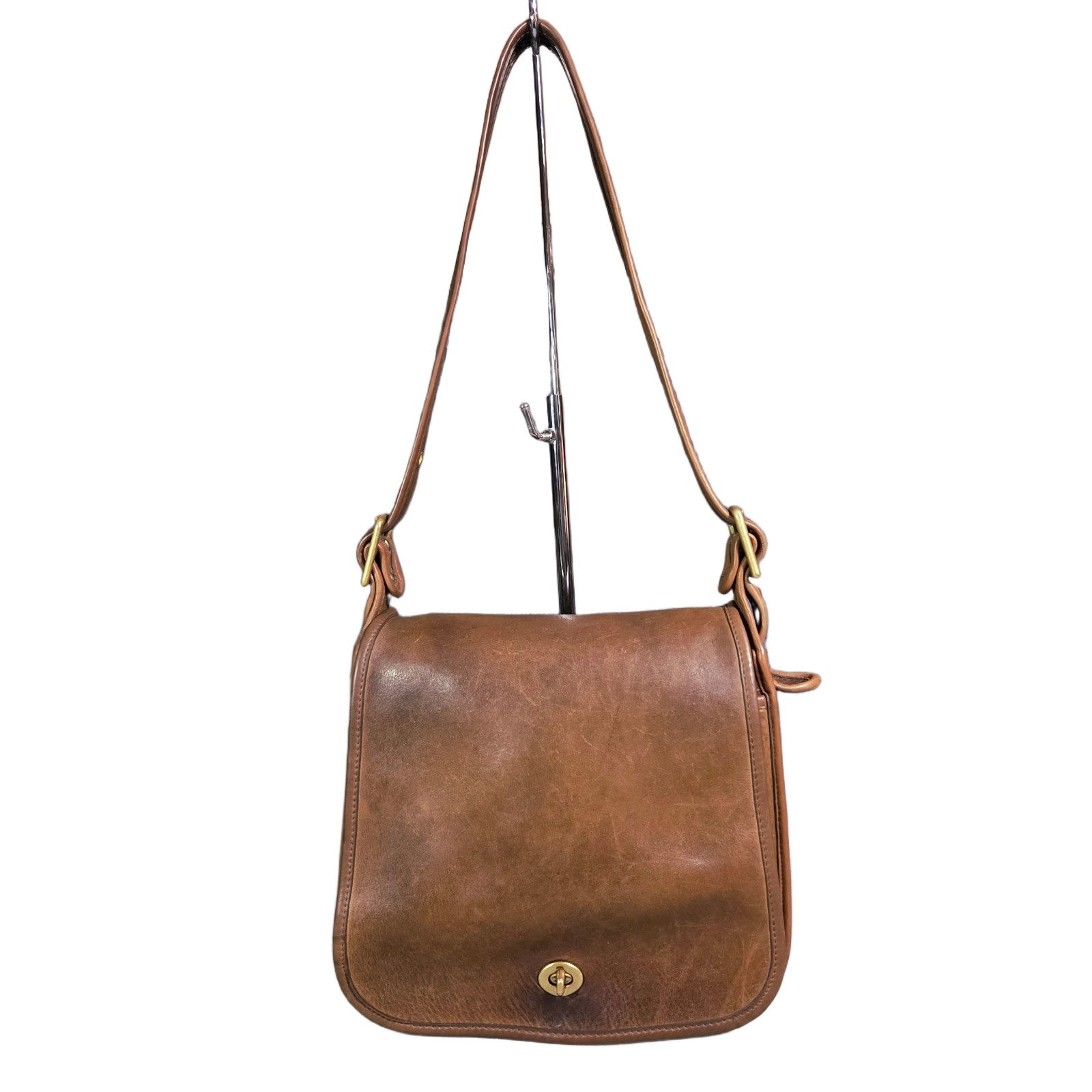 Vtg 80s 70s NYC Coach Stewardess Leather Shoulder Saddle Purse Bag Tan Brown
